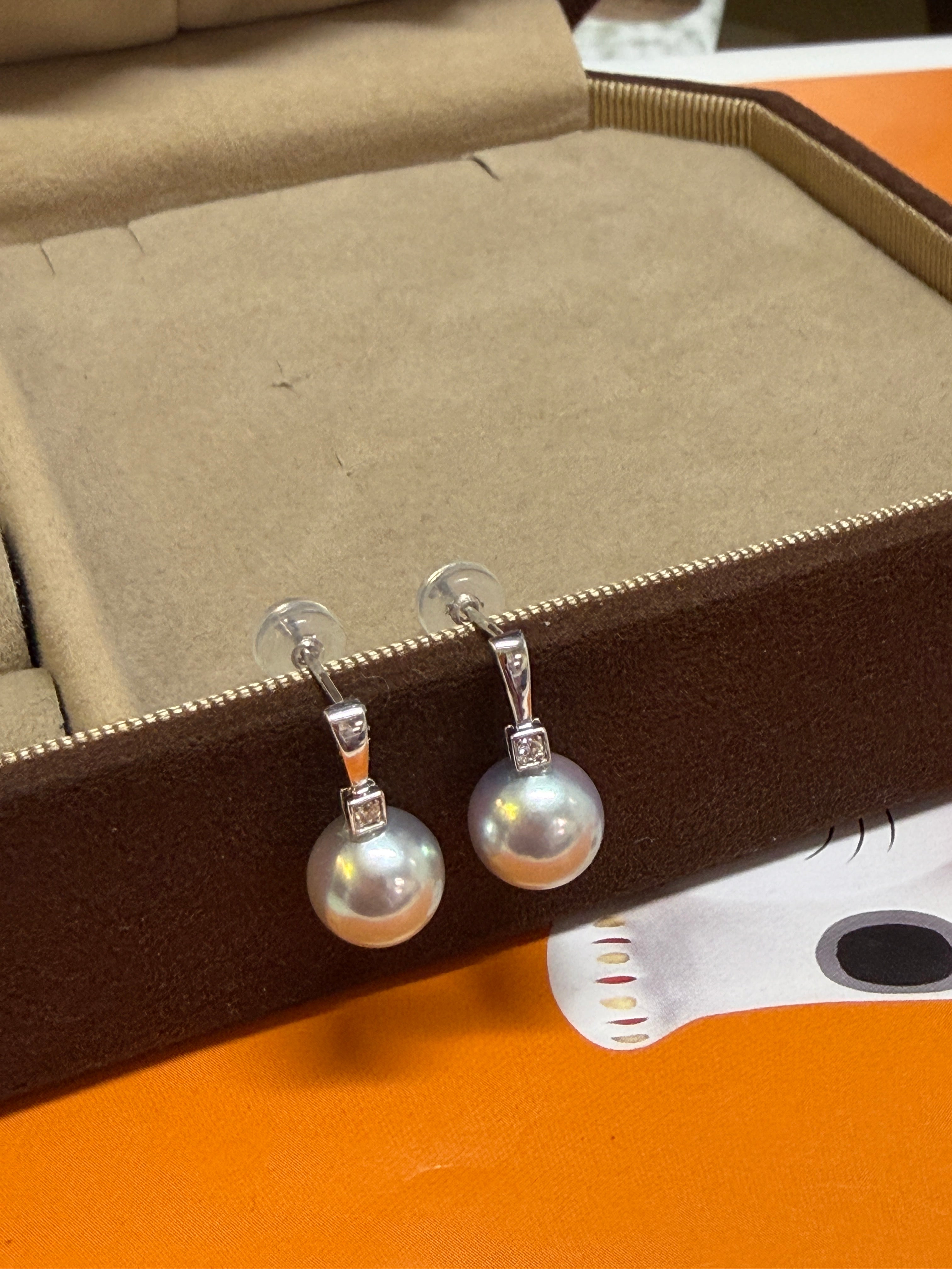 8.3mm Akoya Cultured Pearl Earrings in 18K White Gold