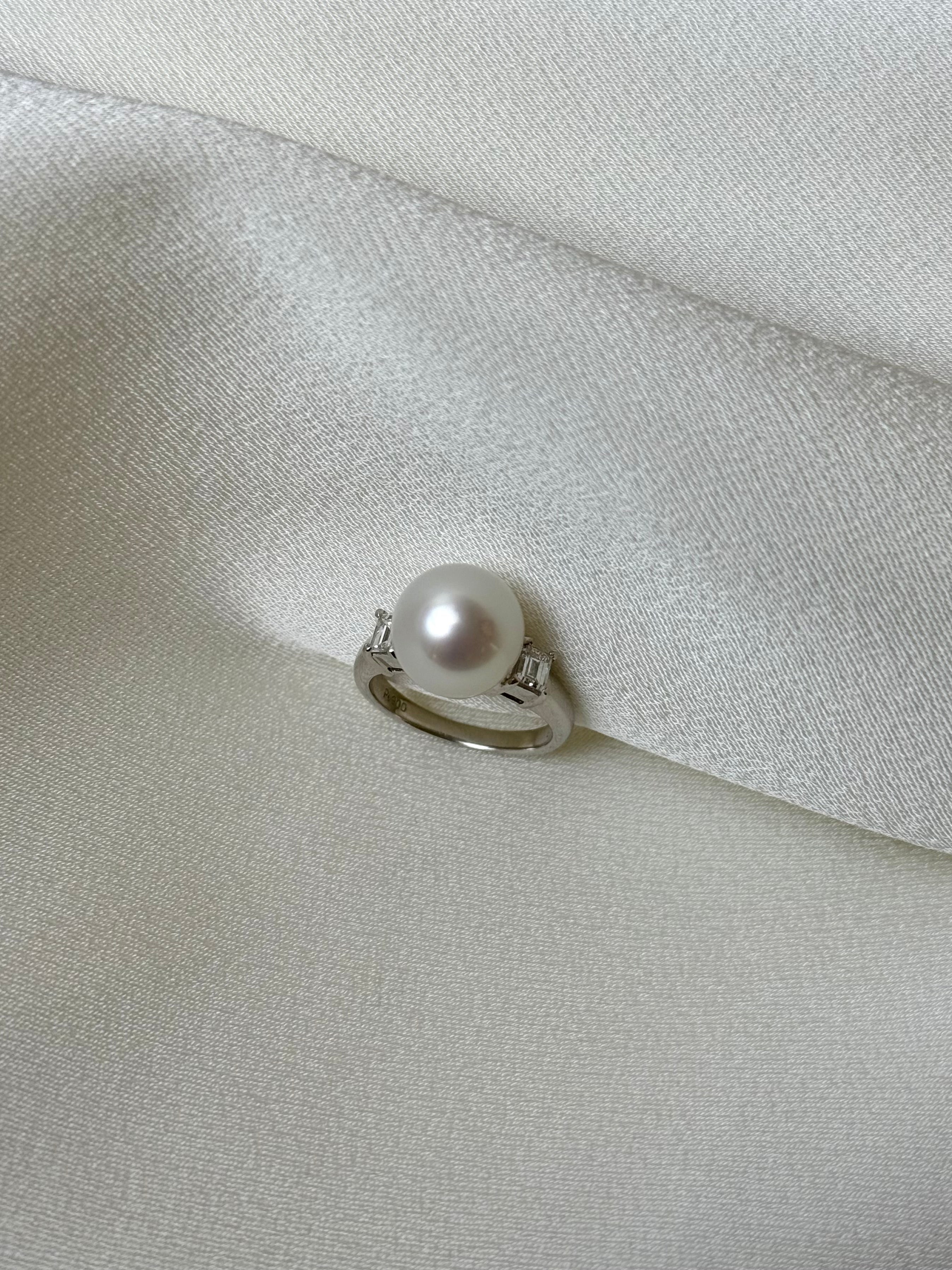 11mm White Southsea Pearl Ring in PT900
