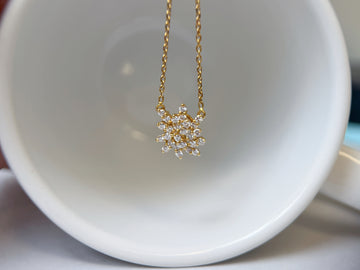 K18 Gold Natural Diamond Floral Cluster Pendant Necklace