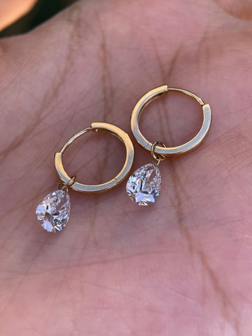⭐️Dainty Pear Diamond Hoop Earrings 1.5CT