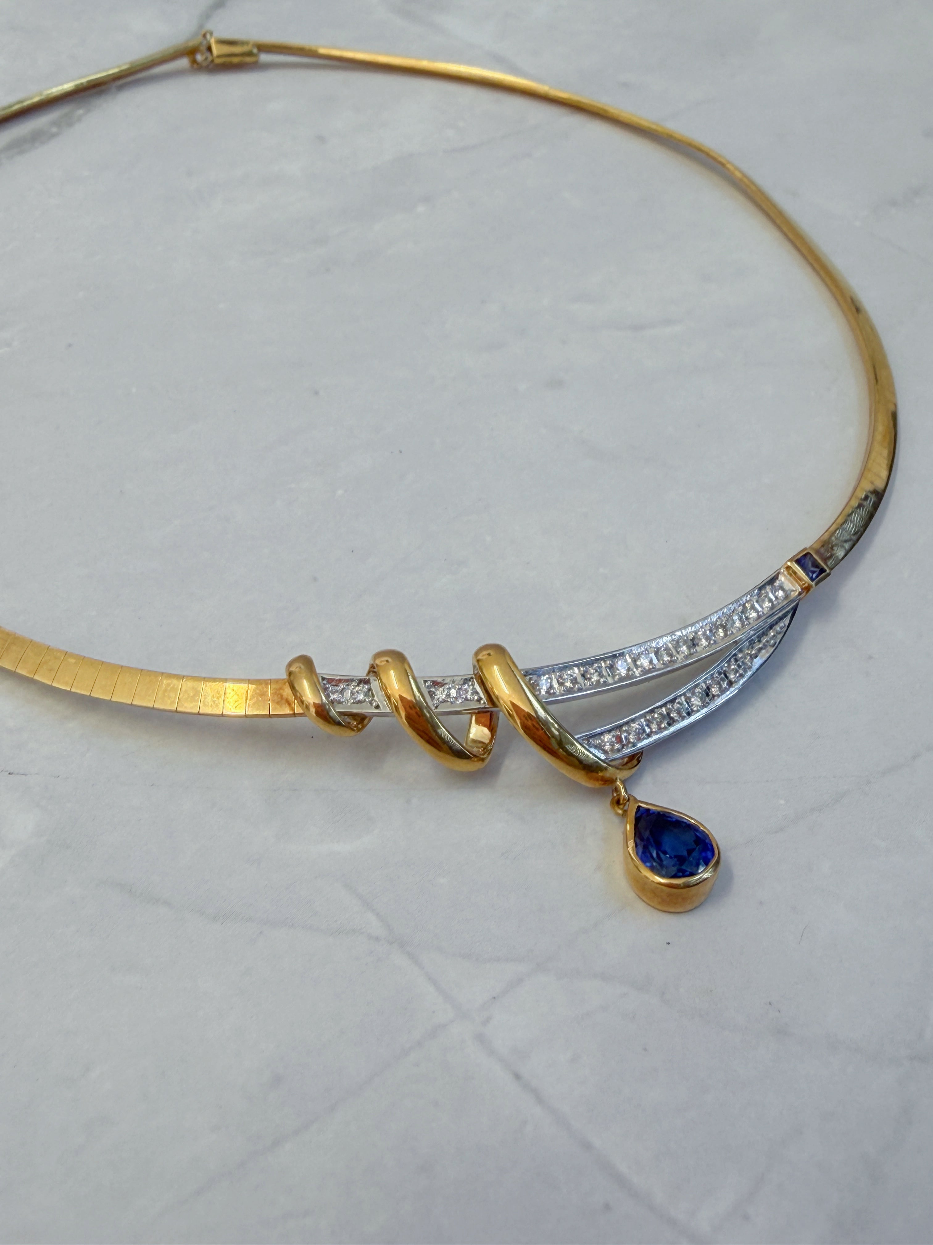 18K Gold Natural Sapphire Diamond Collar Necklace