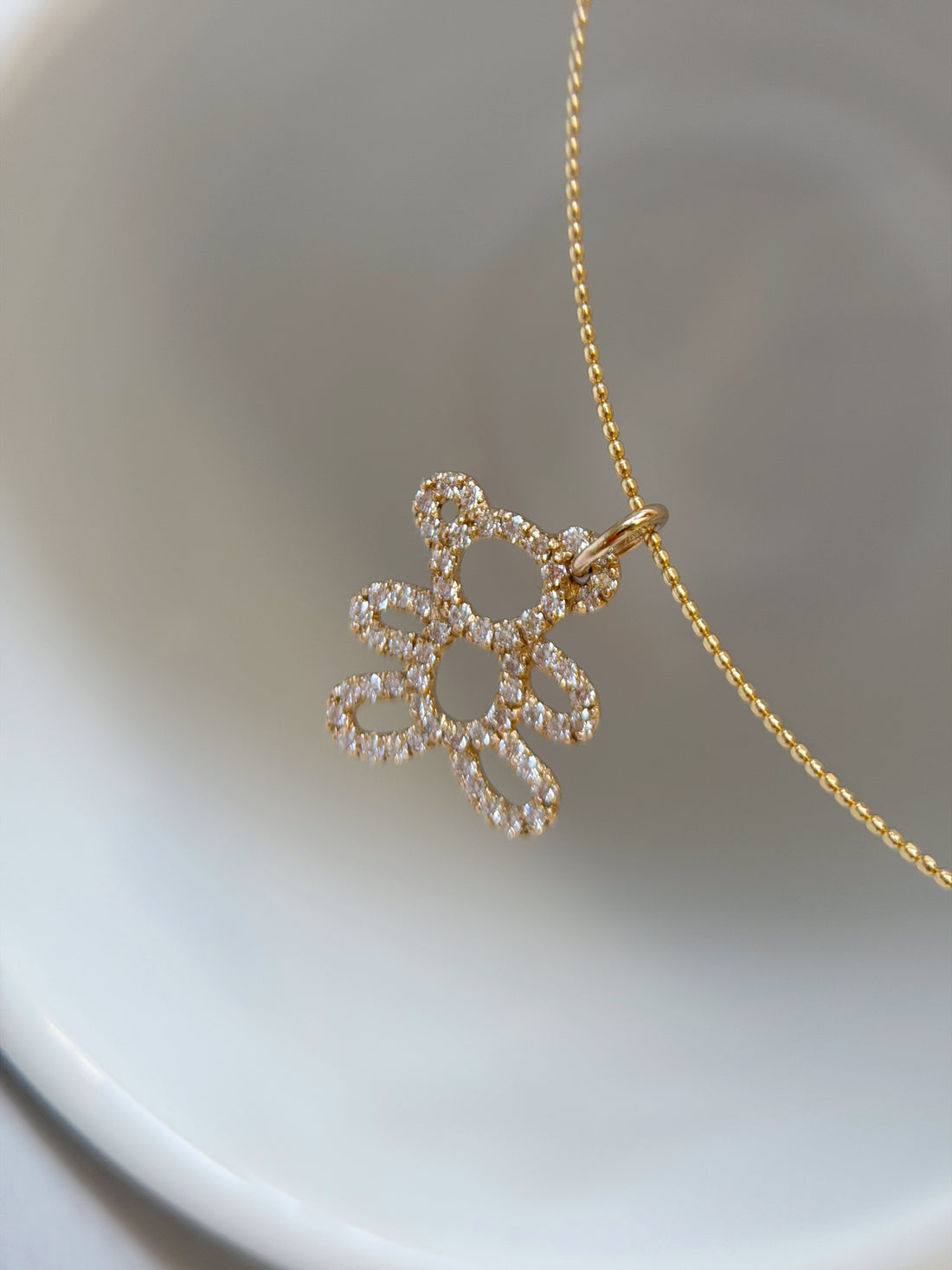K18 Gold Pavé Natural Diamond Teddy Bear Pendant Necklace