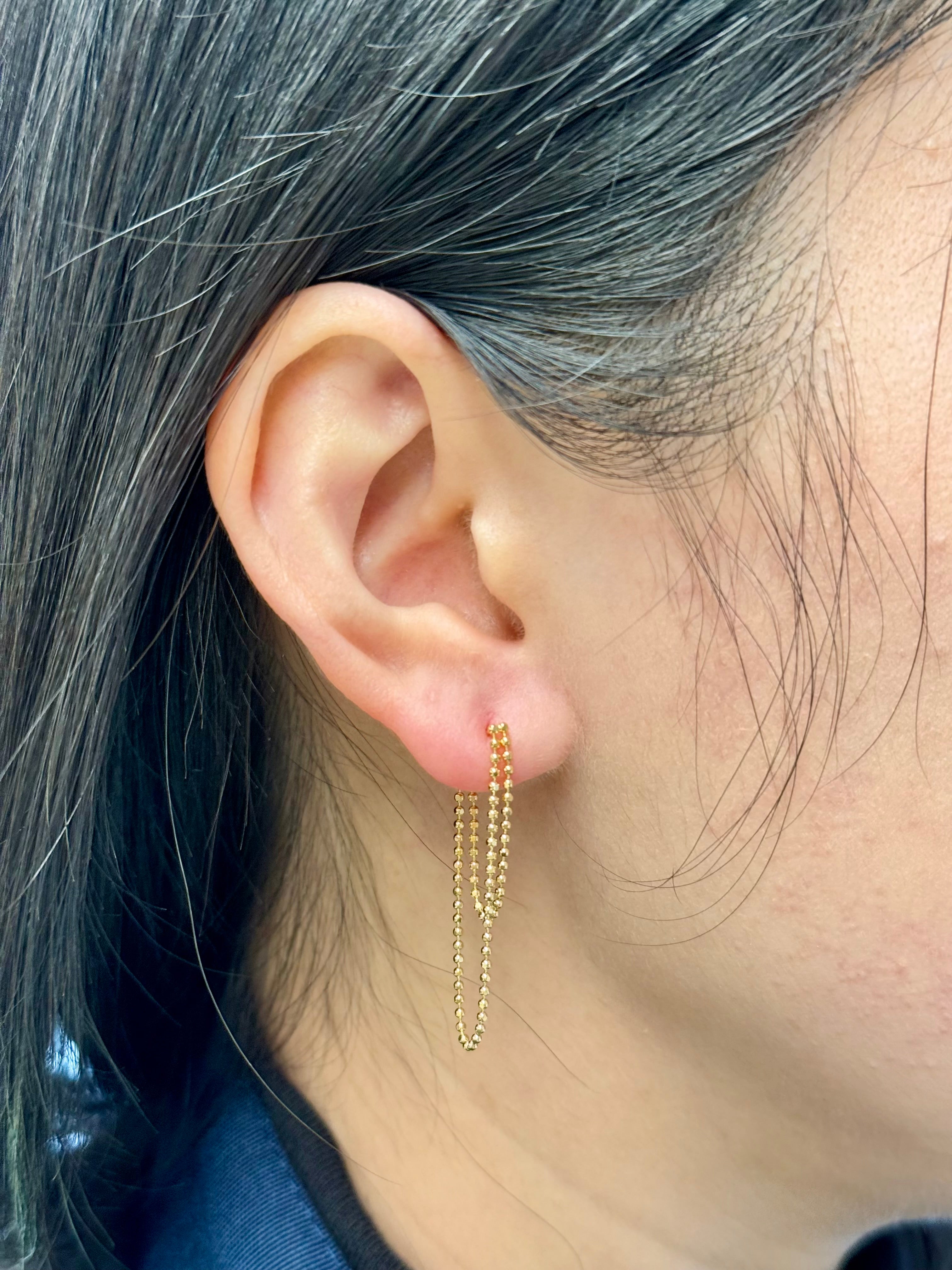 K18 ball chain drape hoop earrings