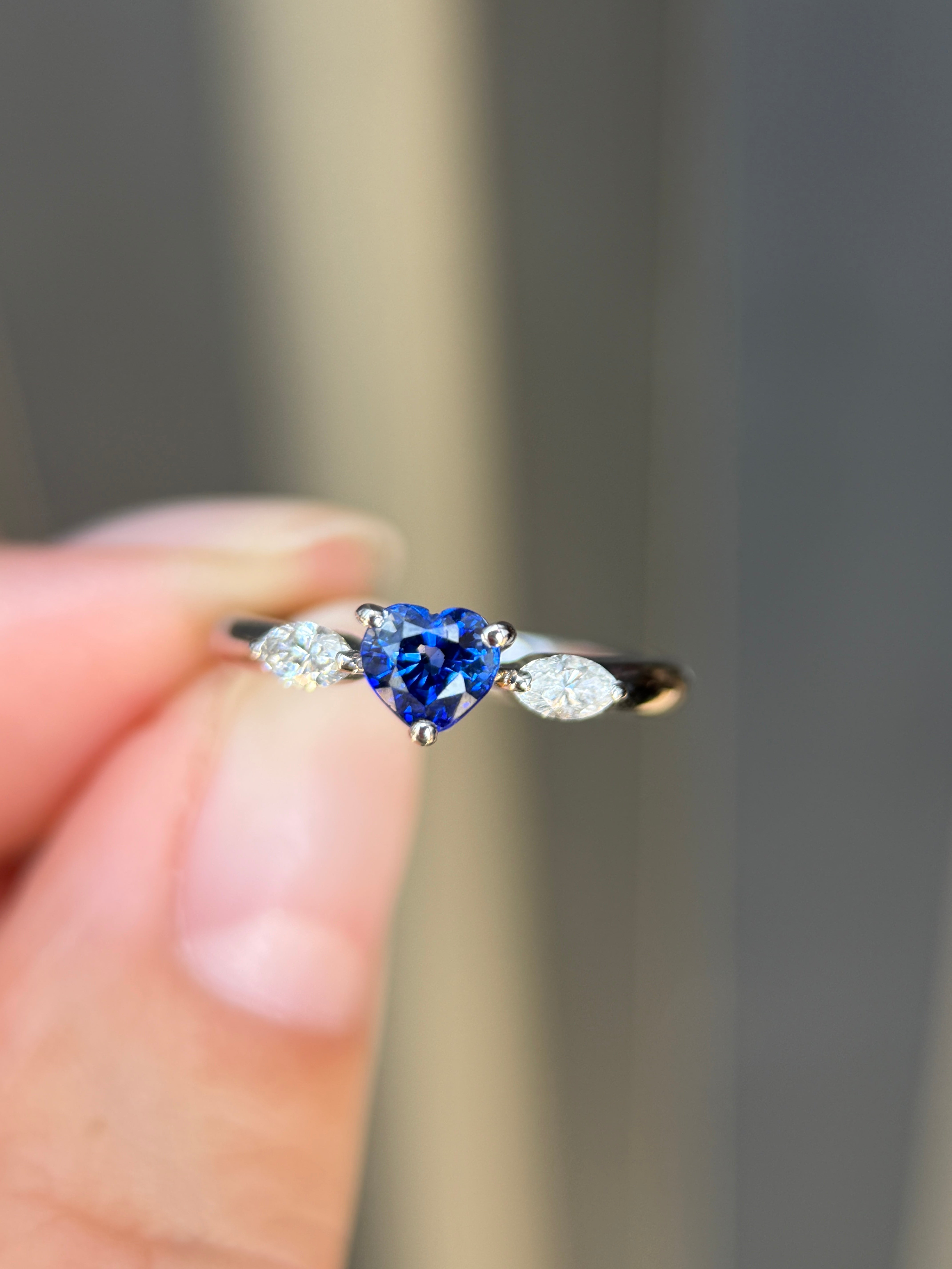 PT900 0.55ct Vivid Cornflower Blue Heart Sapphire & Diamond Ring