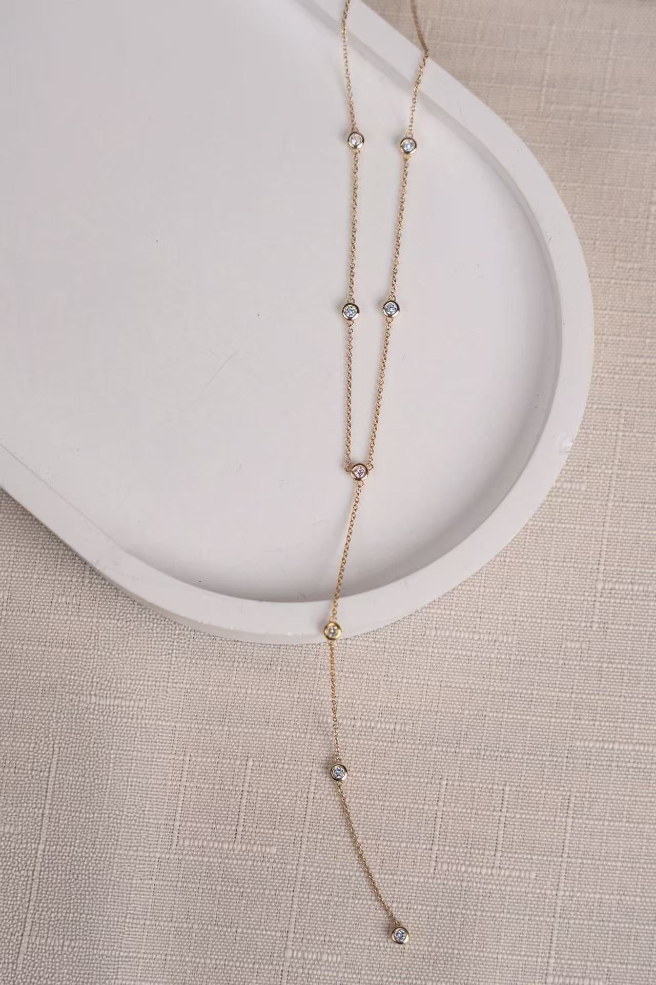 Dainty Diamond Station Y Necklace