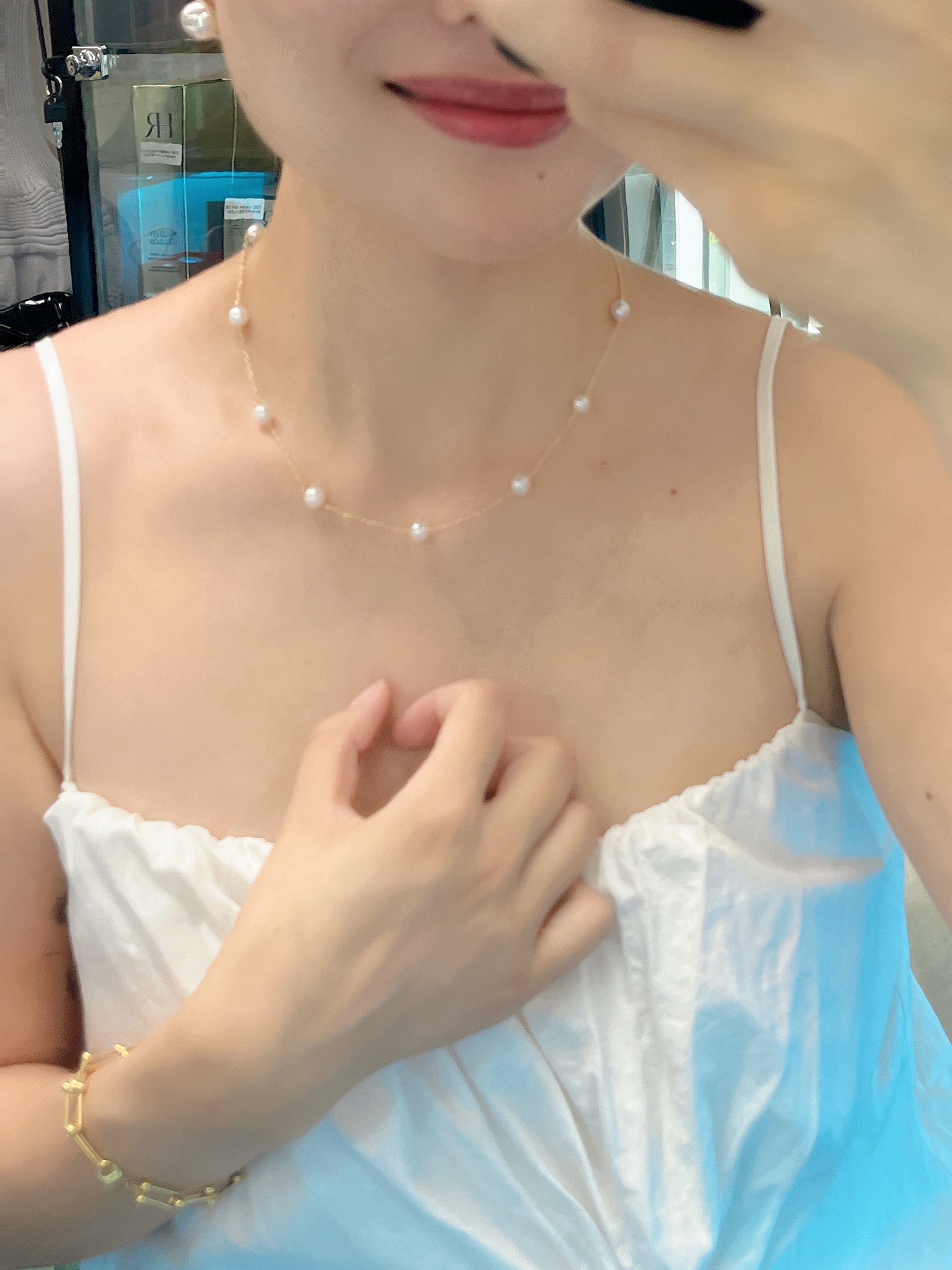 Mikimoto Akoya Cultured Pearl  Station Necklace Yellow Gold