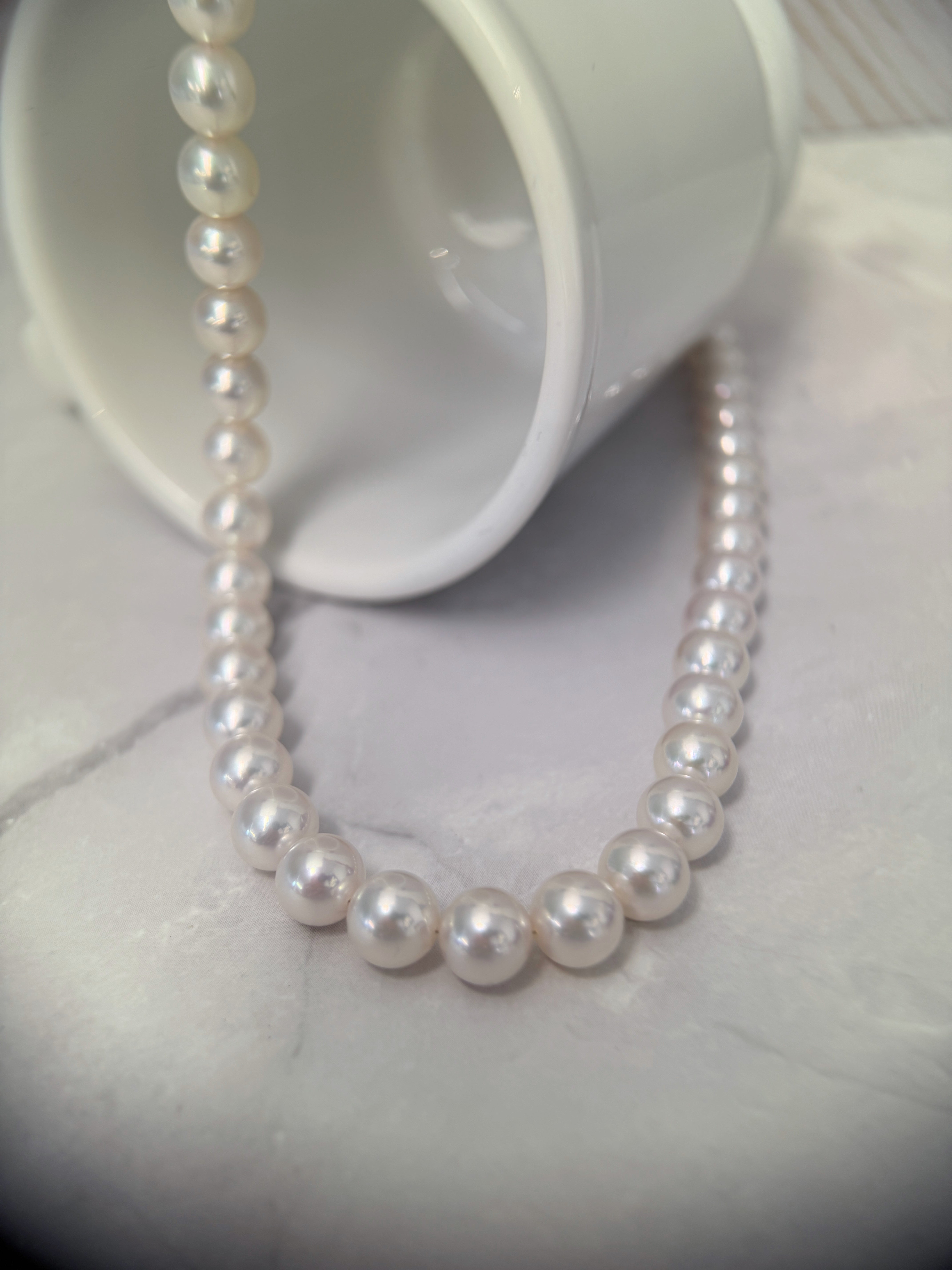 Certified 8-8.5mm Japanese Akoya White Pearl Necklace - AAA Quality