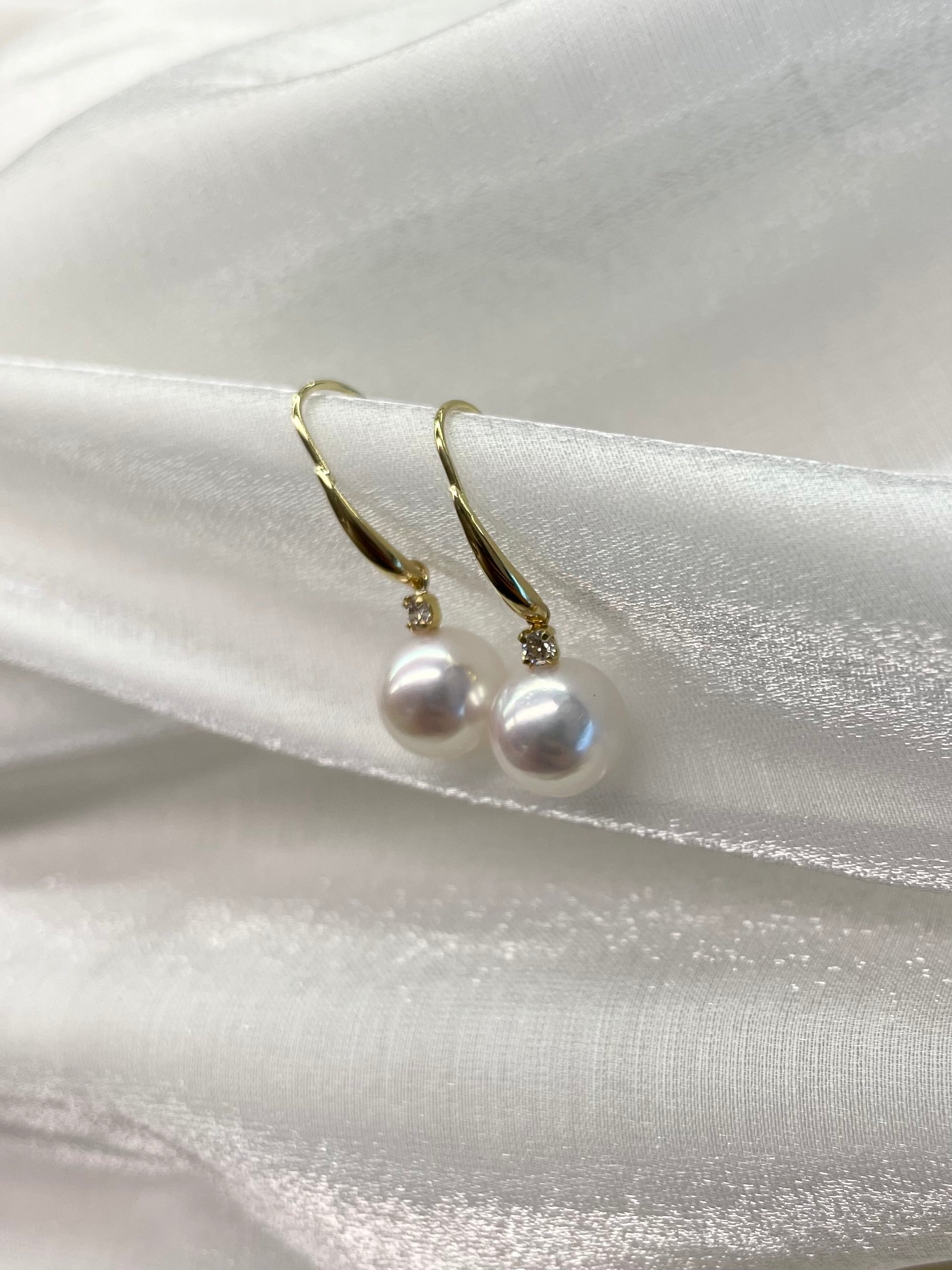 7.5-8mm Akoya Pearl Earrings in K18 Yellow Gold