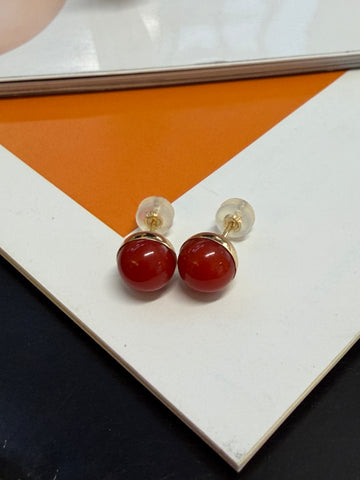 Coral Stud Earrings In 18K Yellow Gold