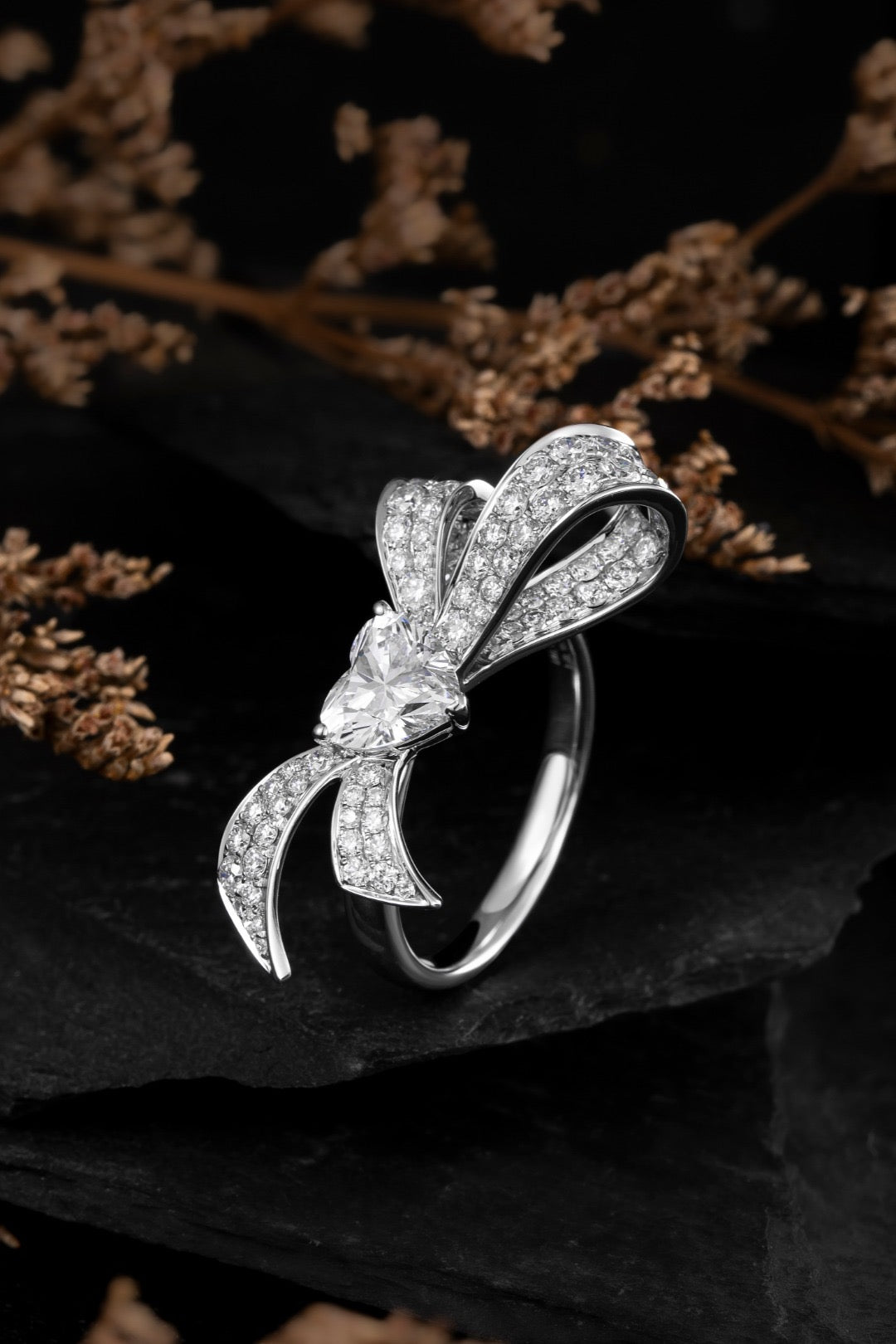 Pavé Ribbon Heart Ring Lab Grown Diamond 1.4CT