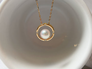 K18 Gold Akoya Pearl Diamond Circle Pendant Necklace (Pendant Only）