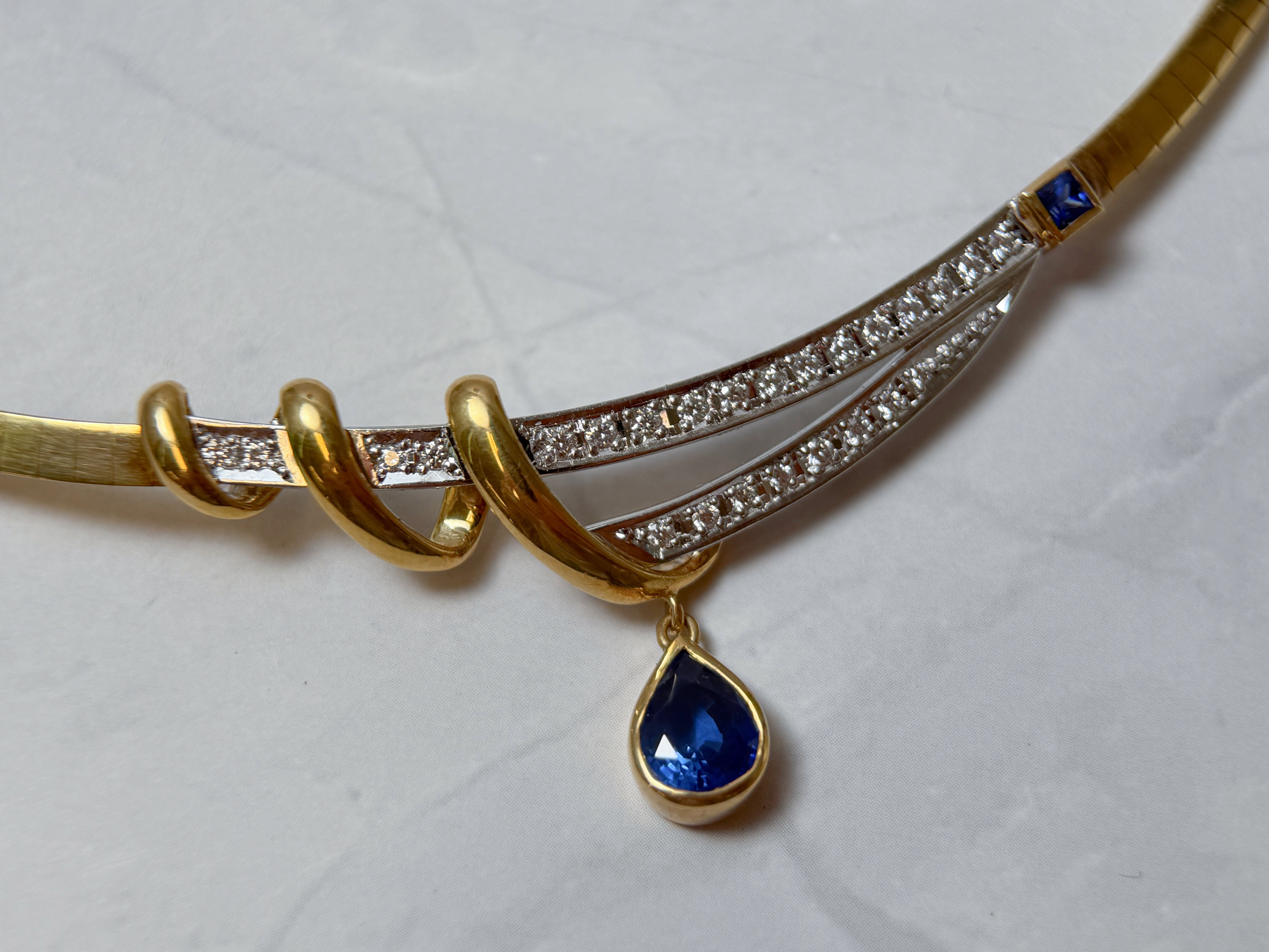 18K Gold Natural Sapphire Diamond Collar Necklace