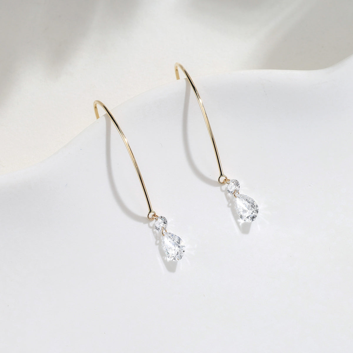 1.26CT Pear & Round Lab‑Grown Diamond Drop Open Wire Hoop Earrings in 14K