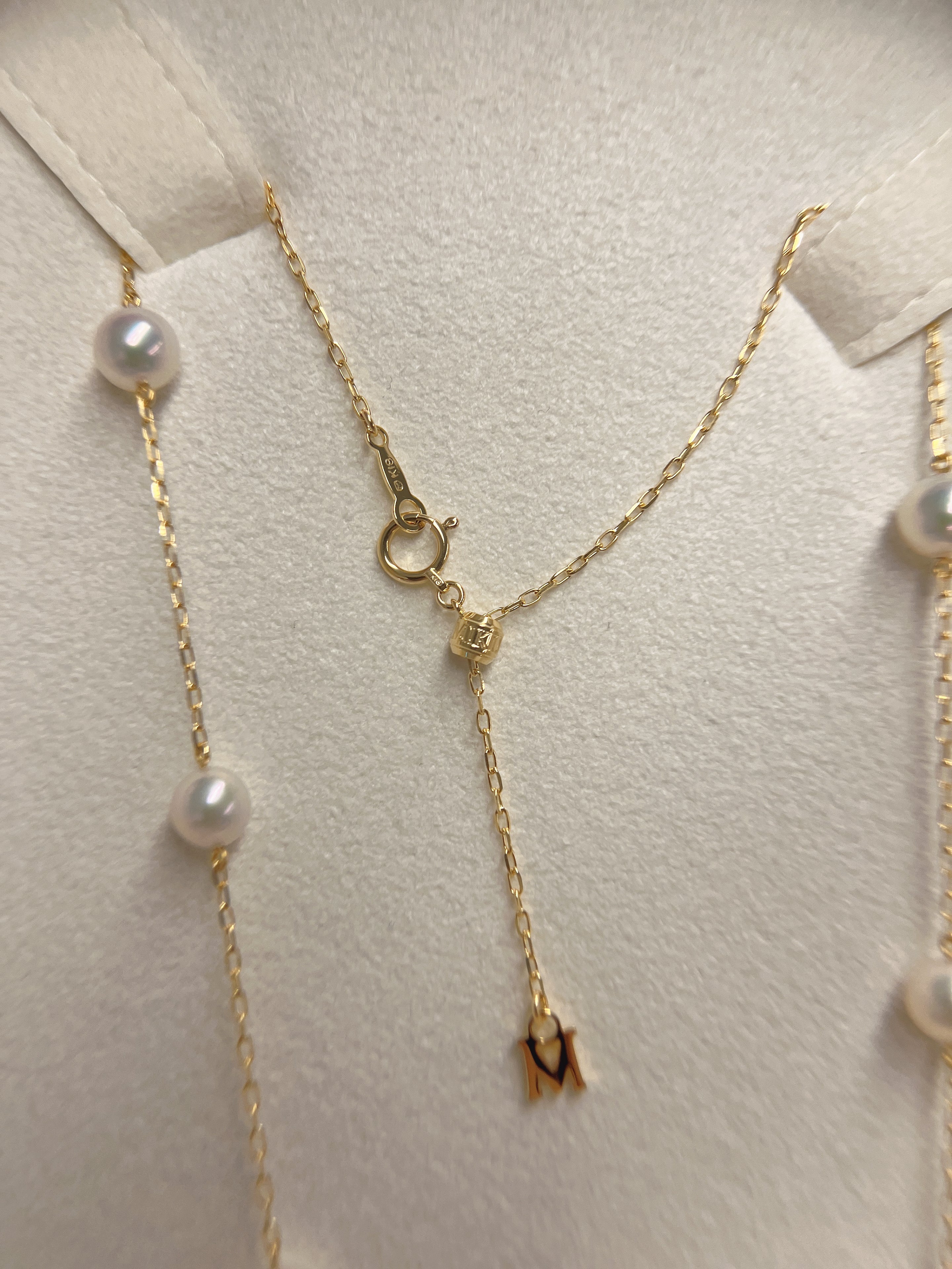 Mikimoto Akoya Cultured Pearl  Station Necklace Yellow Gold