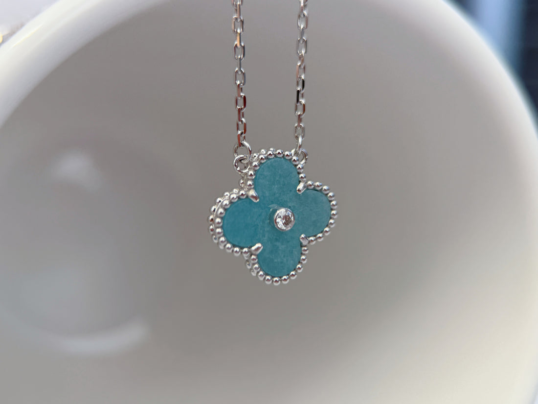 K18 Amazonite Floral Pendant Necklace with Natural Diamond Accent