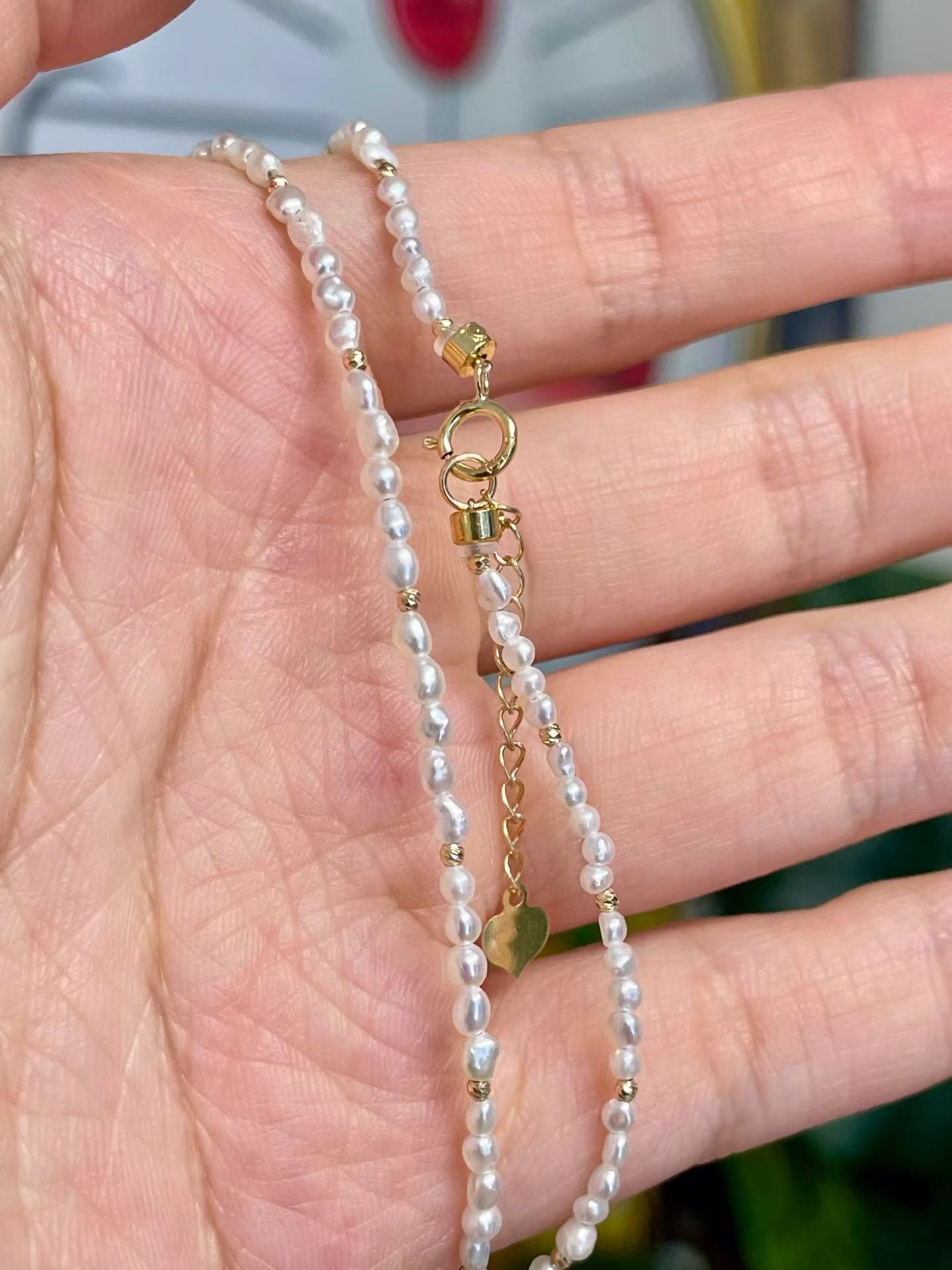 3mm Keshi Akoya Pearl Beaded Necklace in 18K