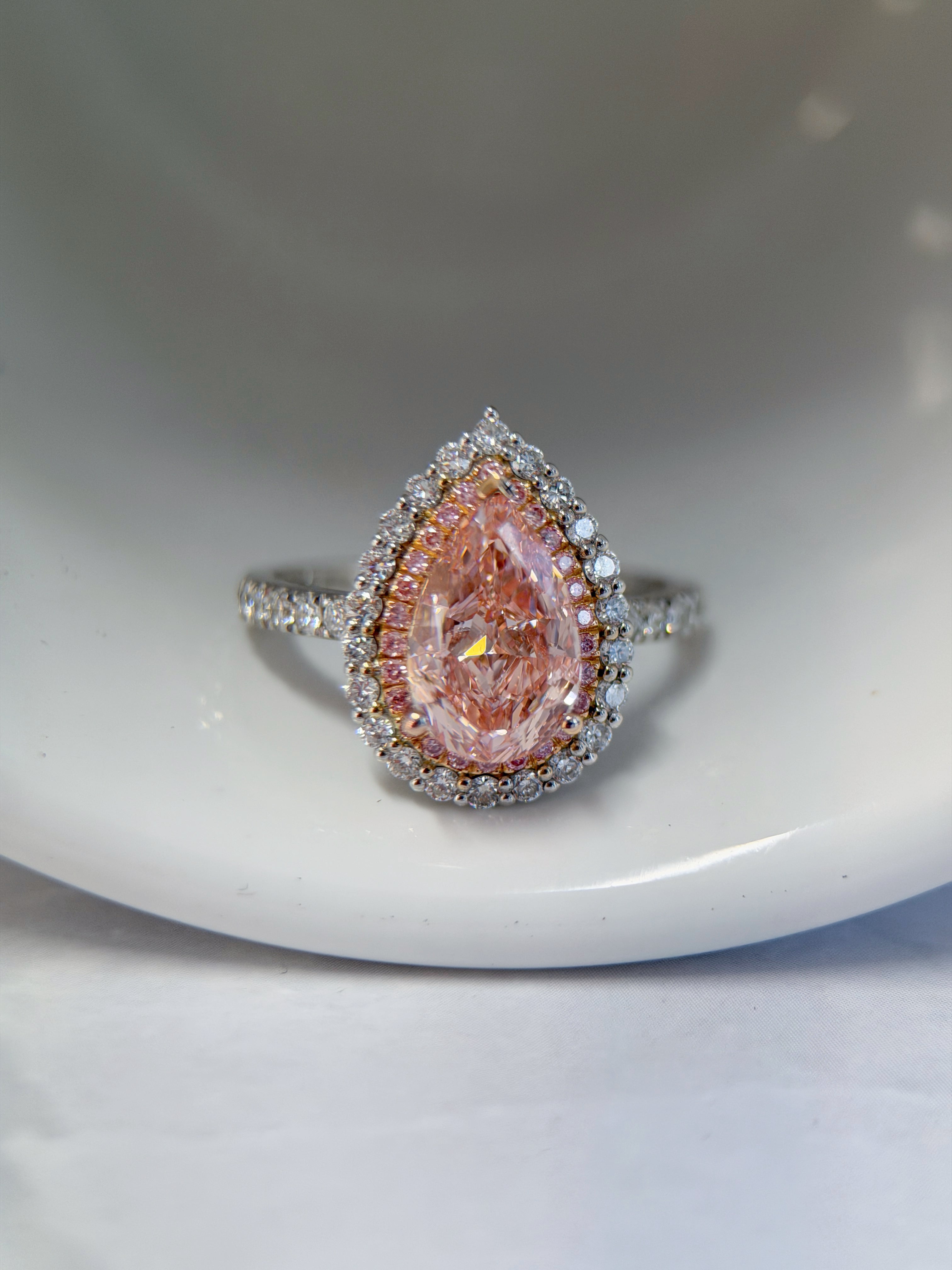 2.07ct Pear-Cut Pink Diamond Ring with Pink Diamond & White Diamond Double Halo