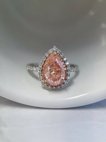 2.07ct Pear-Cut Pink Diamond Ring with Pink Diamond & White Diamond Double Halo