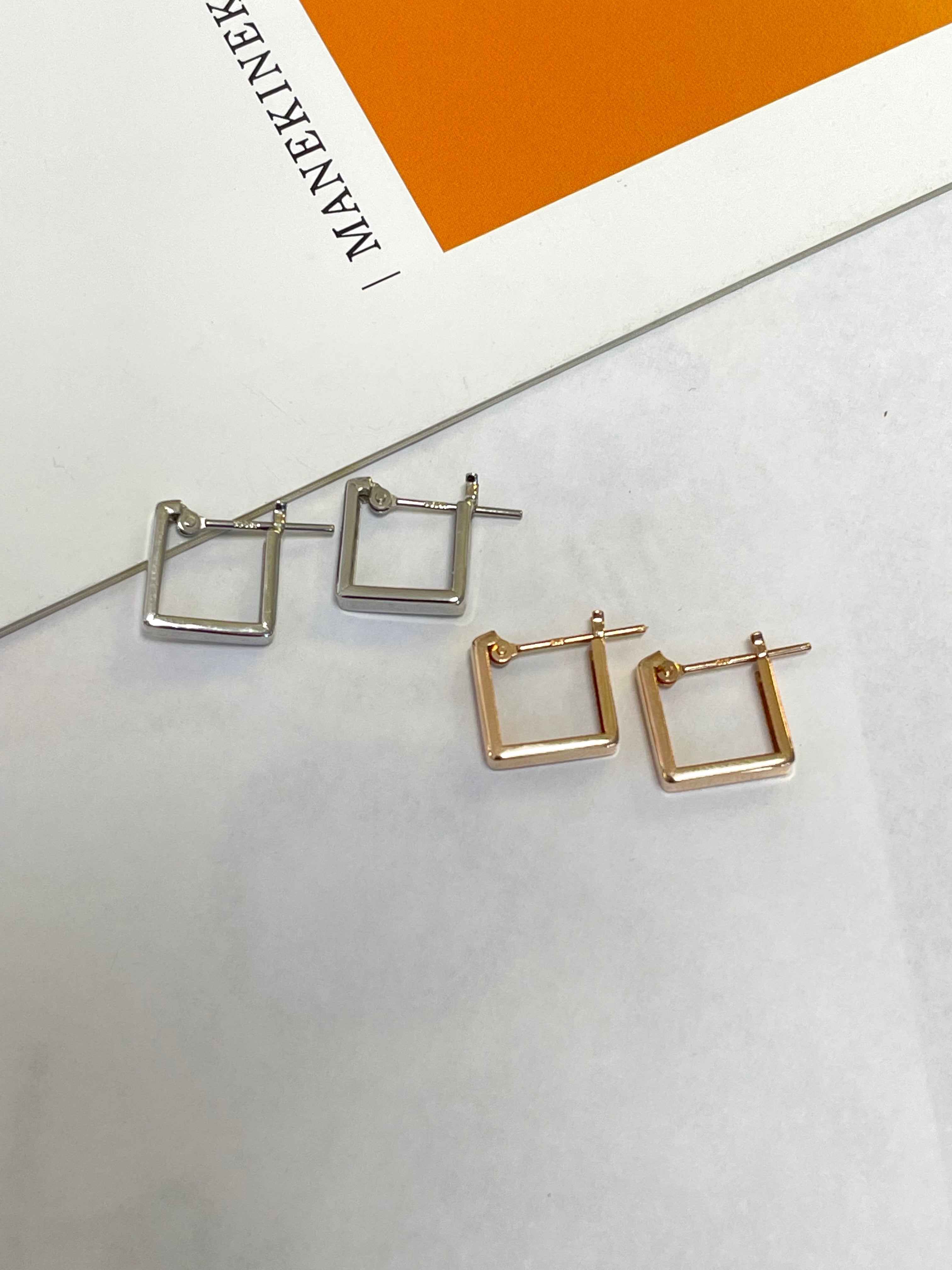 Square Earrings In 18K Rose Gold&Platinum