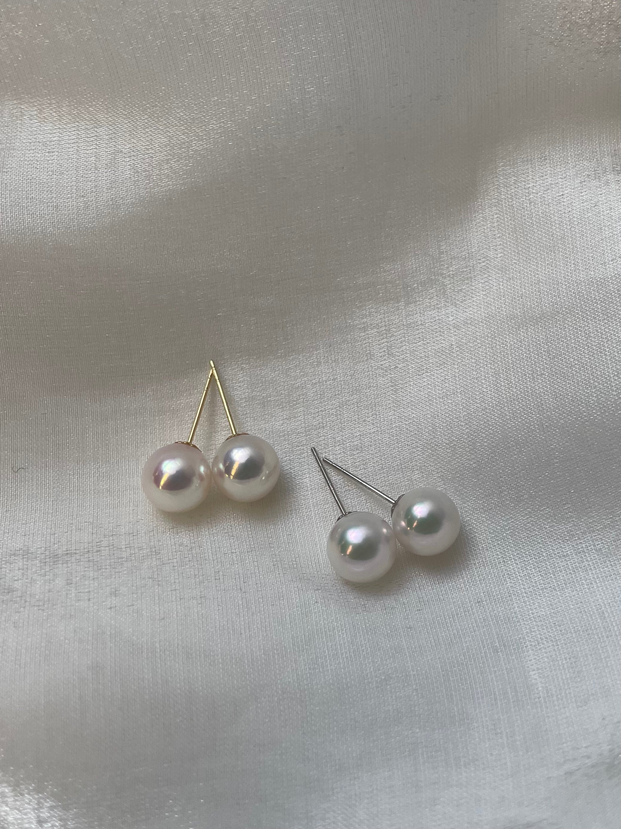 7-7.5mm Akoya Earrings in 18k Y/W Gold