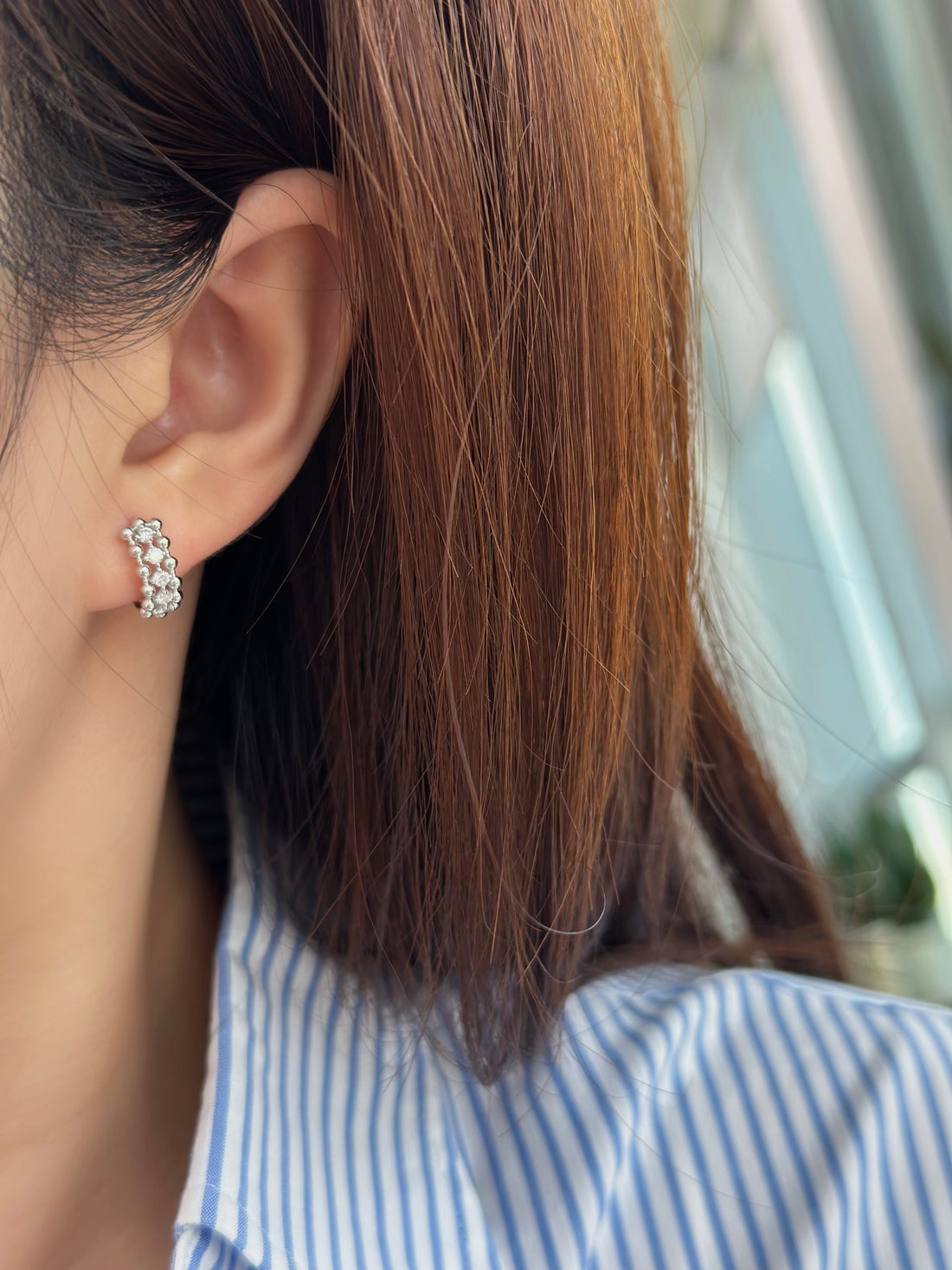 Diamond Cluster Huggie Earrings with Beaded Detail