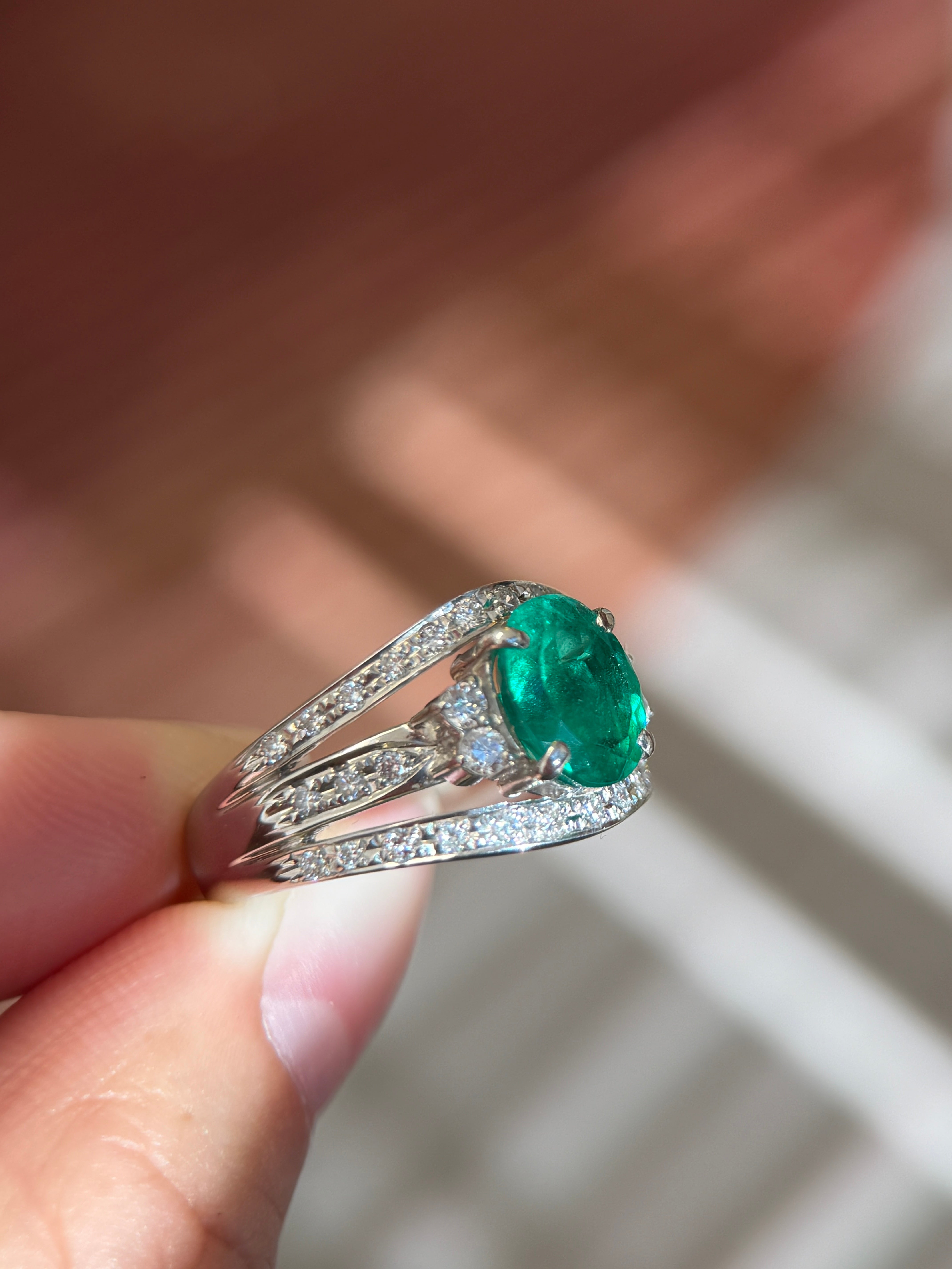 1.62CT Emerald Ring in Platinum with Natural Diamond