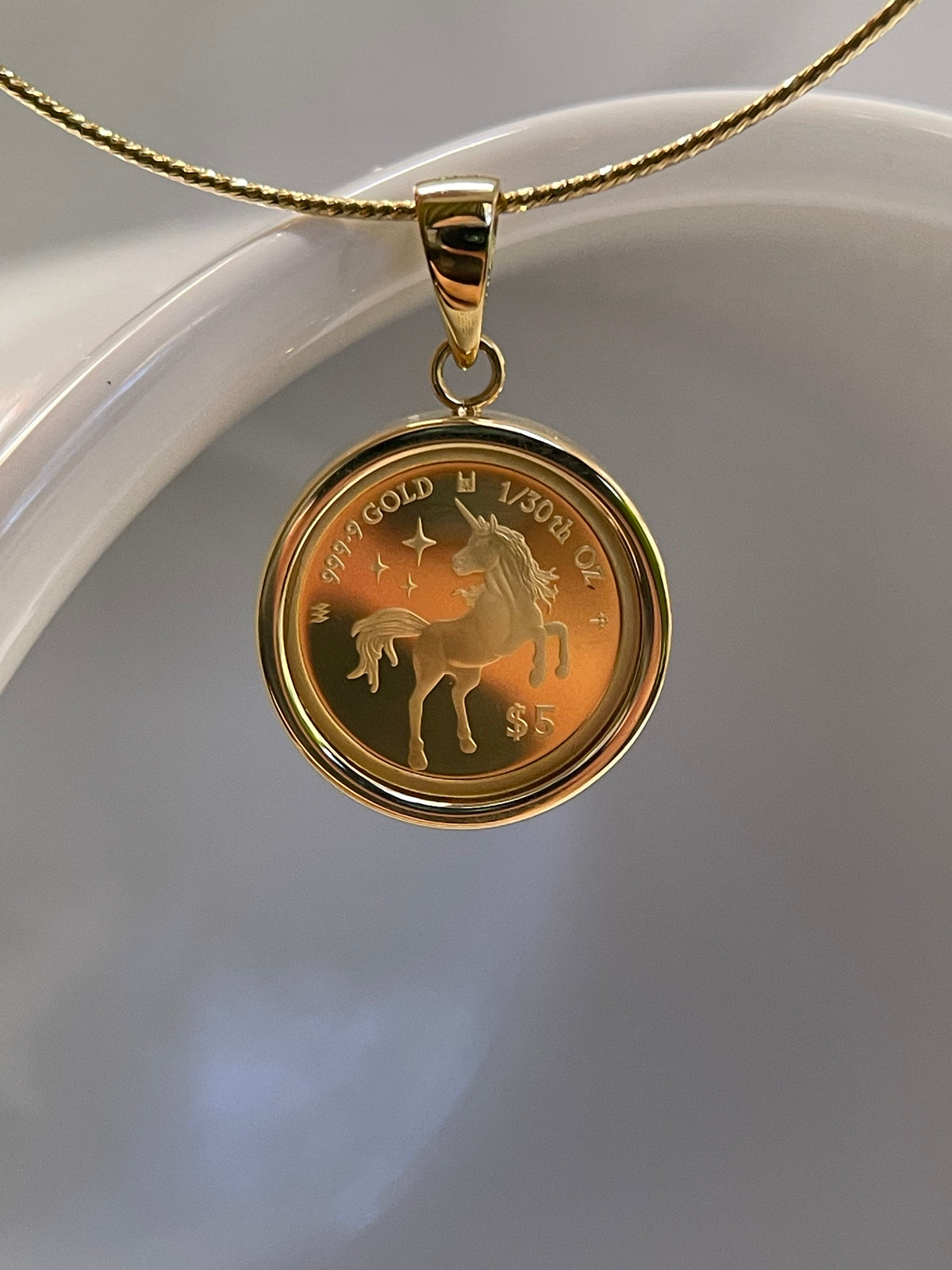 ⭐️24K Gold Unicorn Coin Pendant with 18K Gold Frame – Two Sizes