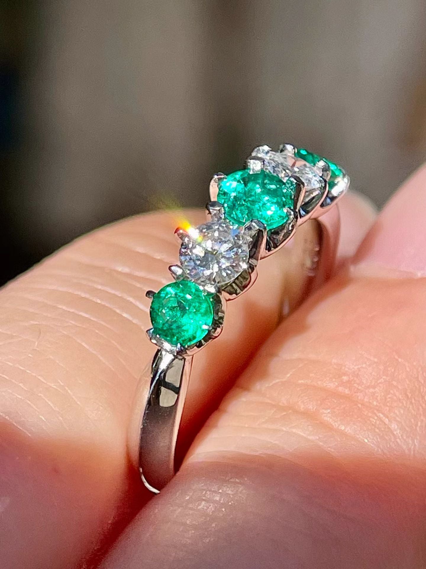 0.56ct Natural Emerald & Diamond Half Eternity Band Ring in Pt900