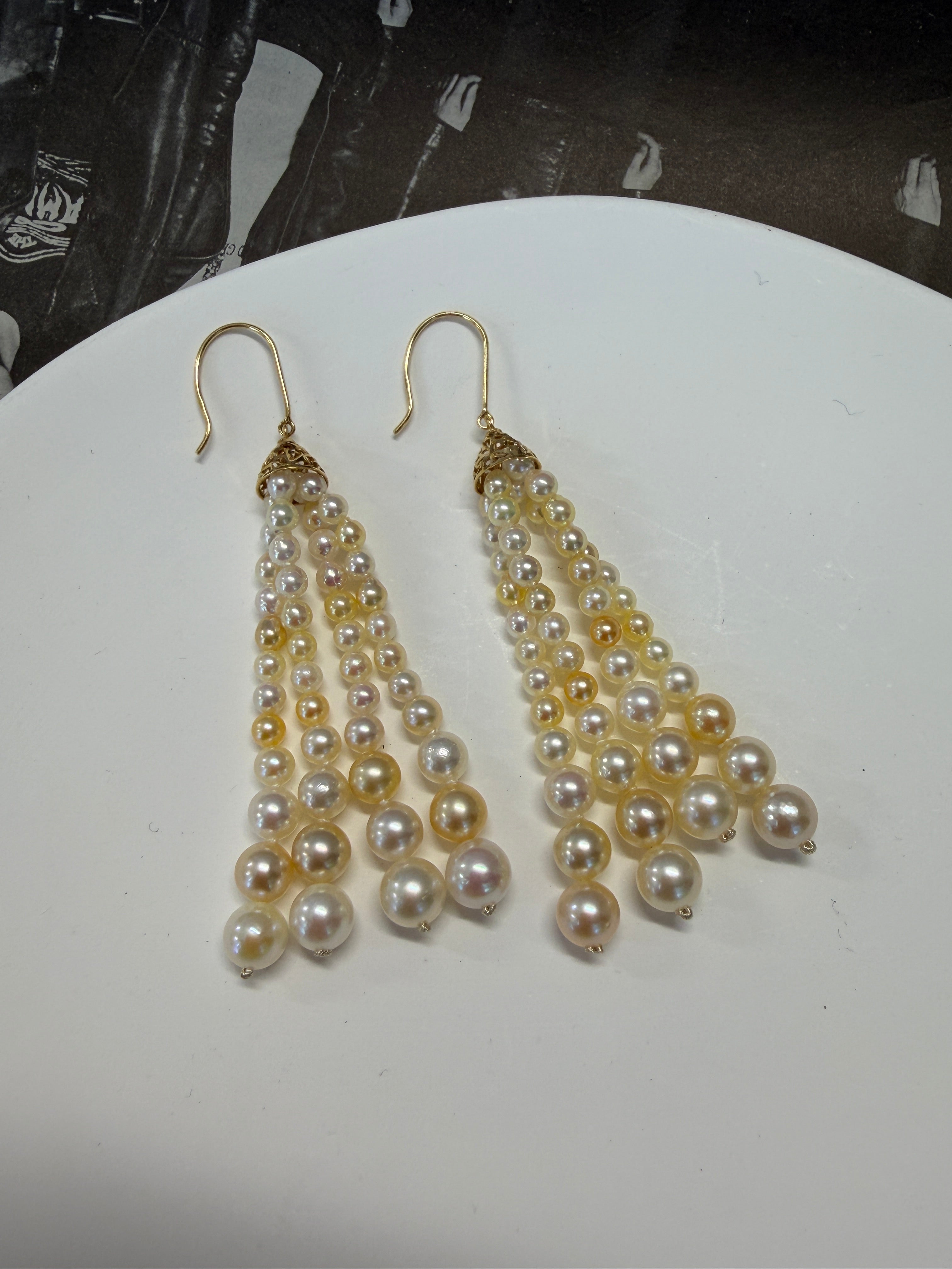 Akoya Pearl Lace Tassel Drop Earrings