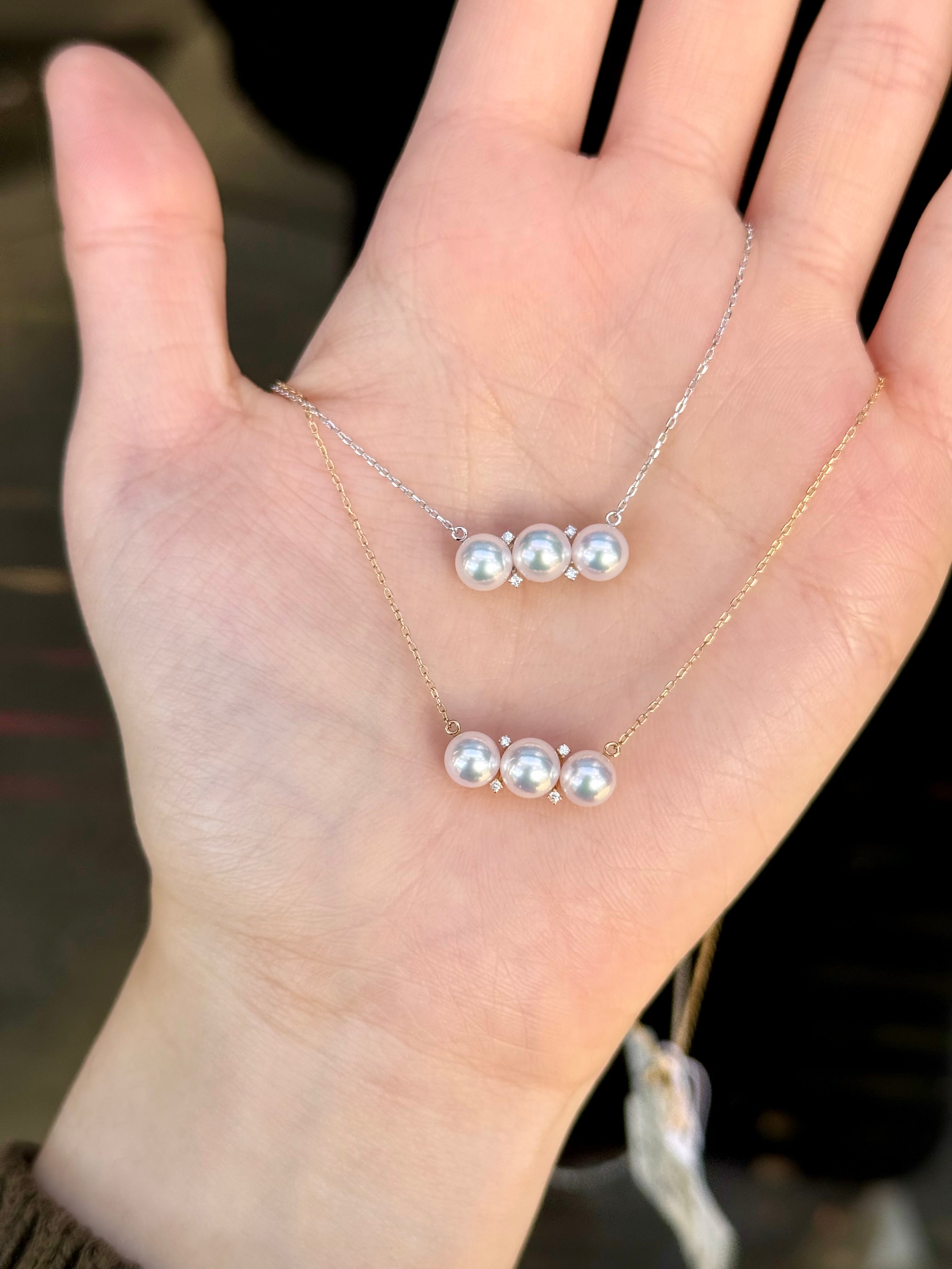 5.5mm Akoya Cultured Pearl Necklace In 18K Yellow Gold&Platinum
