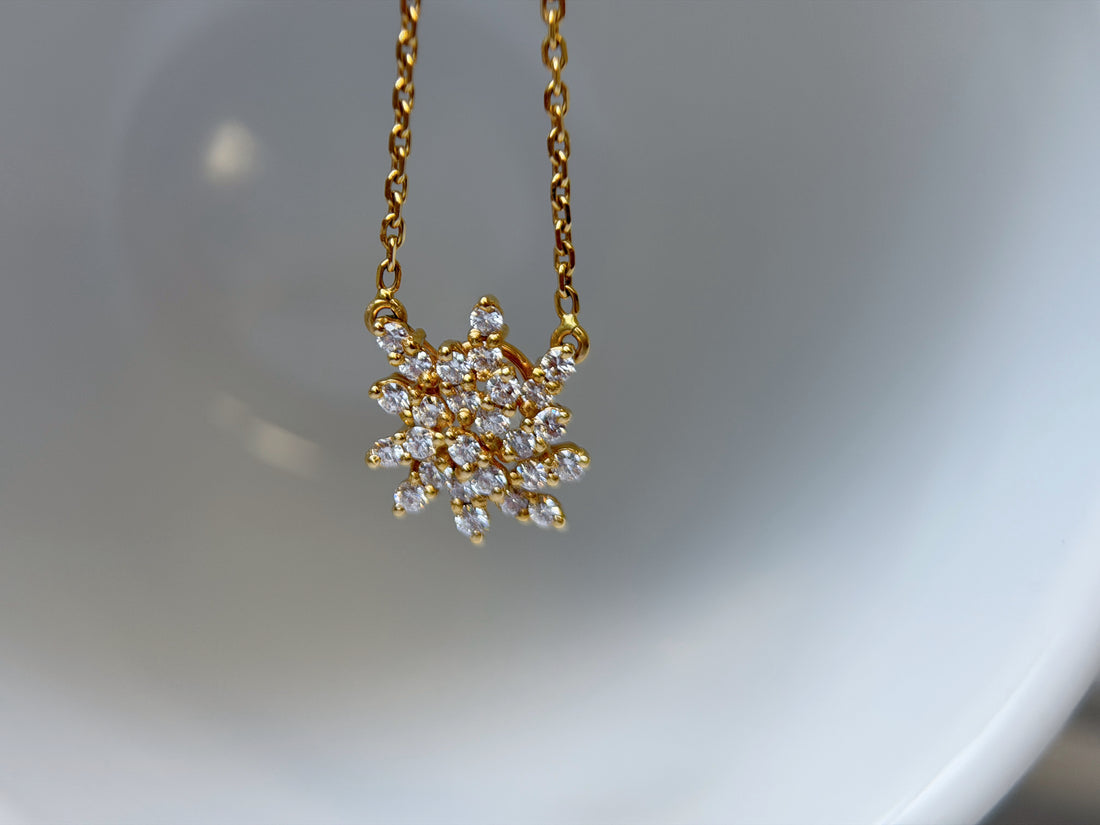 K18 Gold Natural Diamond Floral Cluster Pendant Necklace