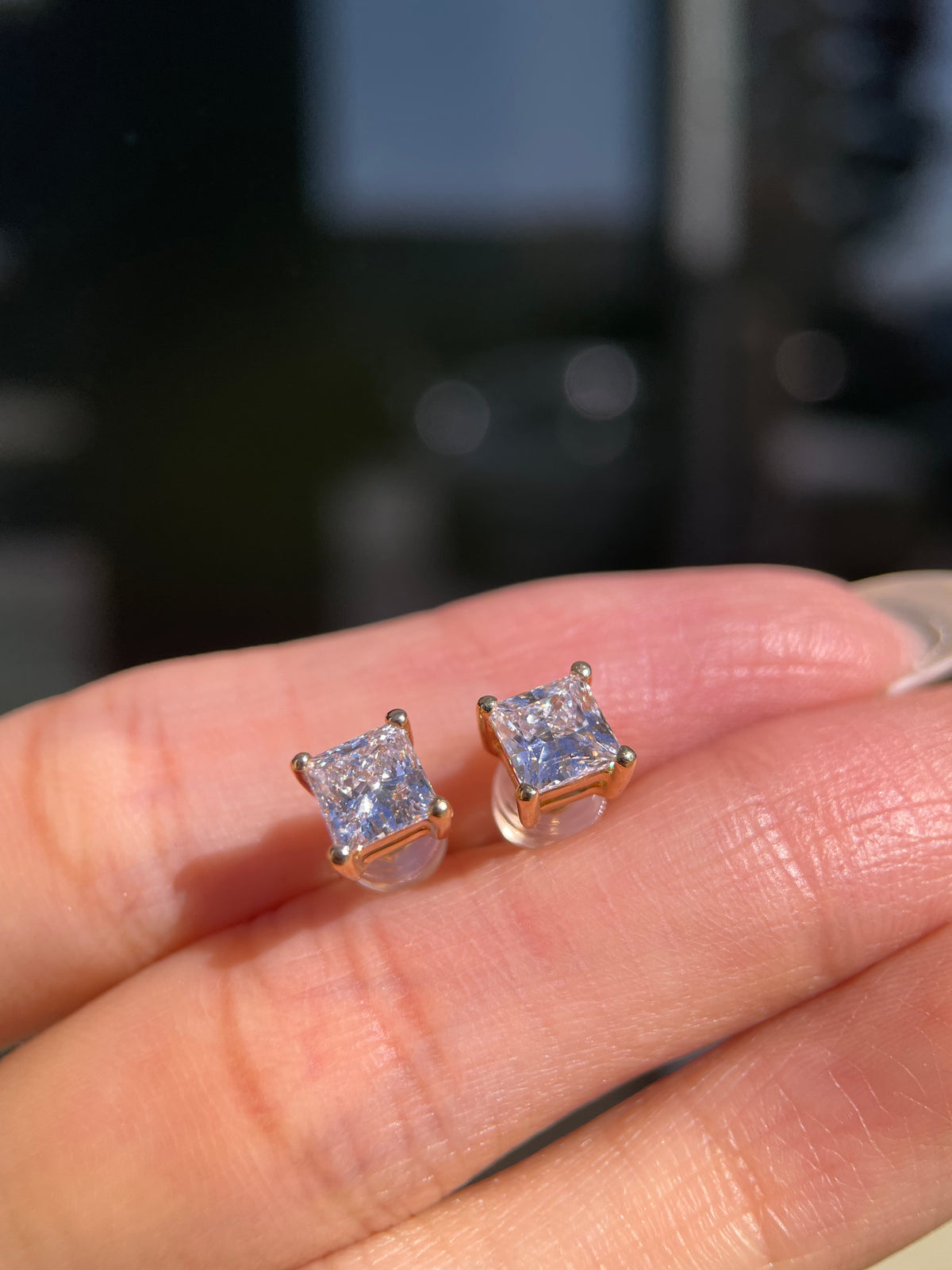 1.5ct Lab Grown Diamond Princess 4-Prong Stud Earrings 18K Yellow Gold DEF VS