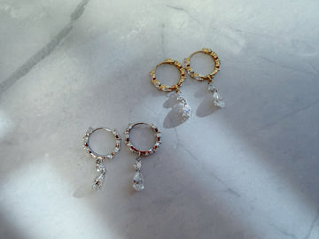 18K Gold Pear Drop Lab-Grown Diamond Huggie Earrings with Round Accents