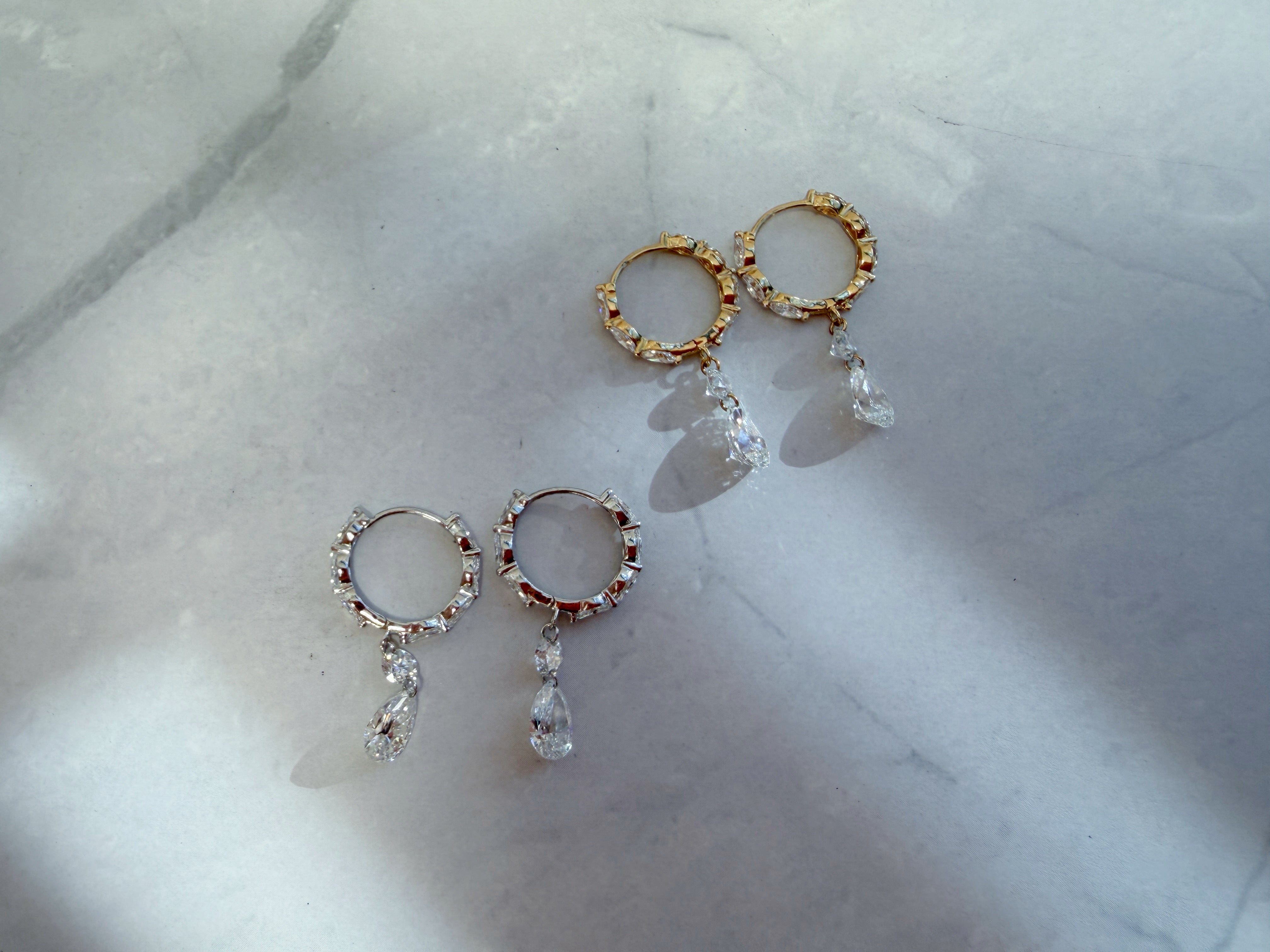 18K Gold Pear Drop Lab-Grown Diamond Huggie Earrings with Round Accents
