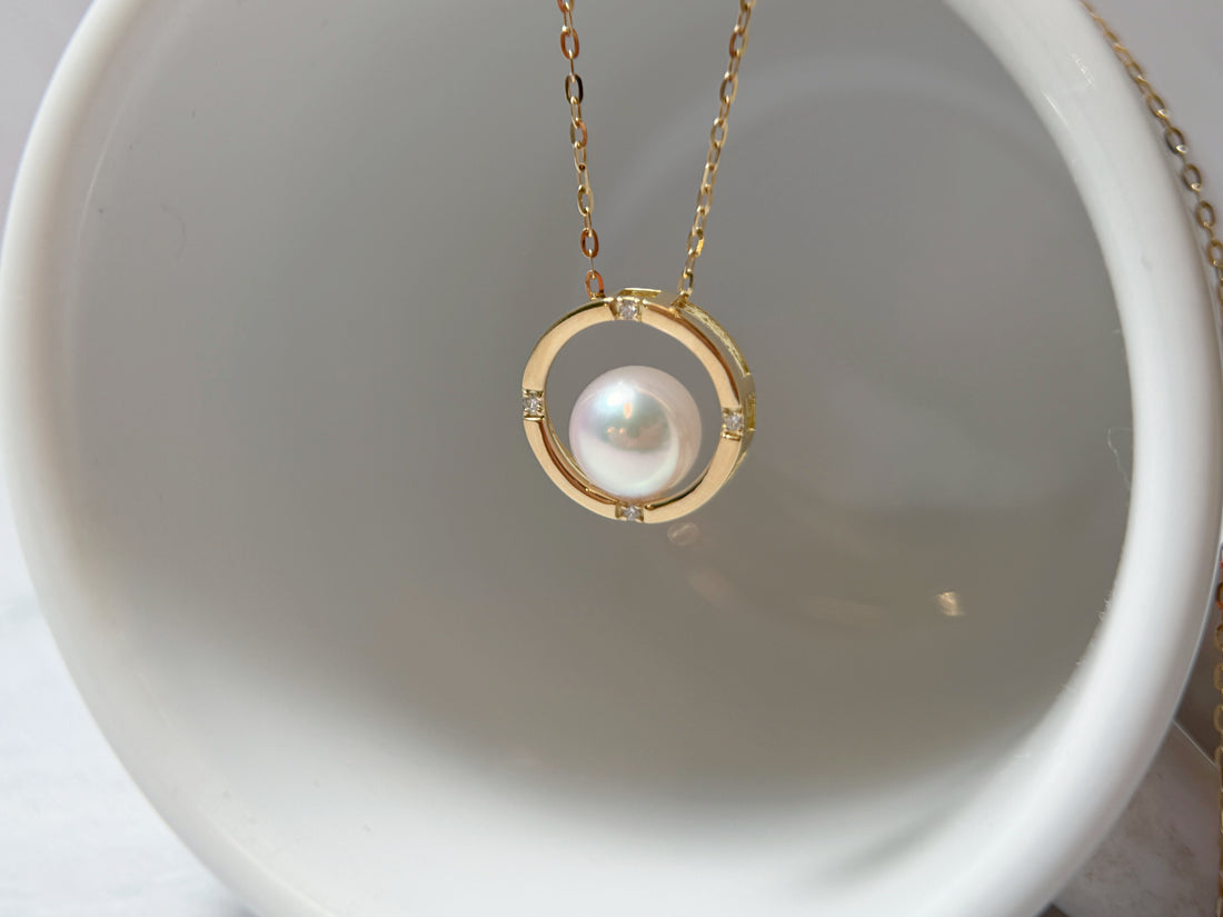 K18 Gold Akoya Pearl Diamond Circle Pendant Necklace (Pendant Only）