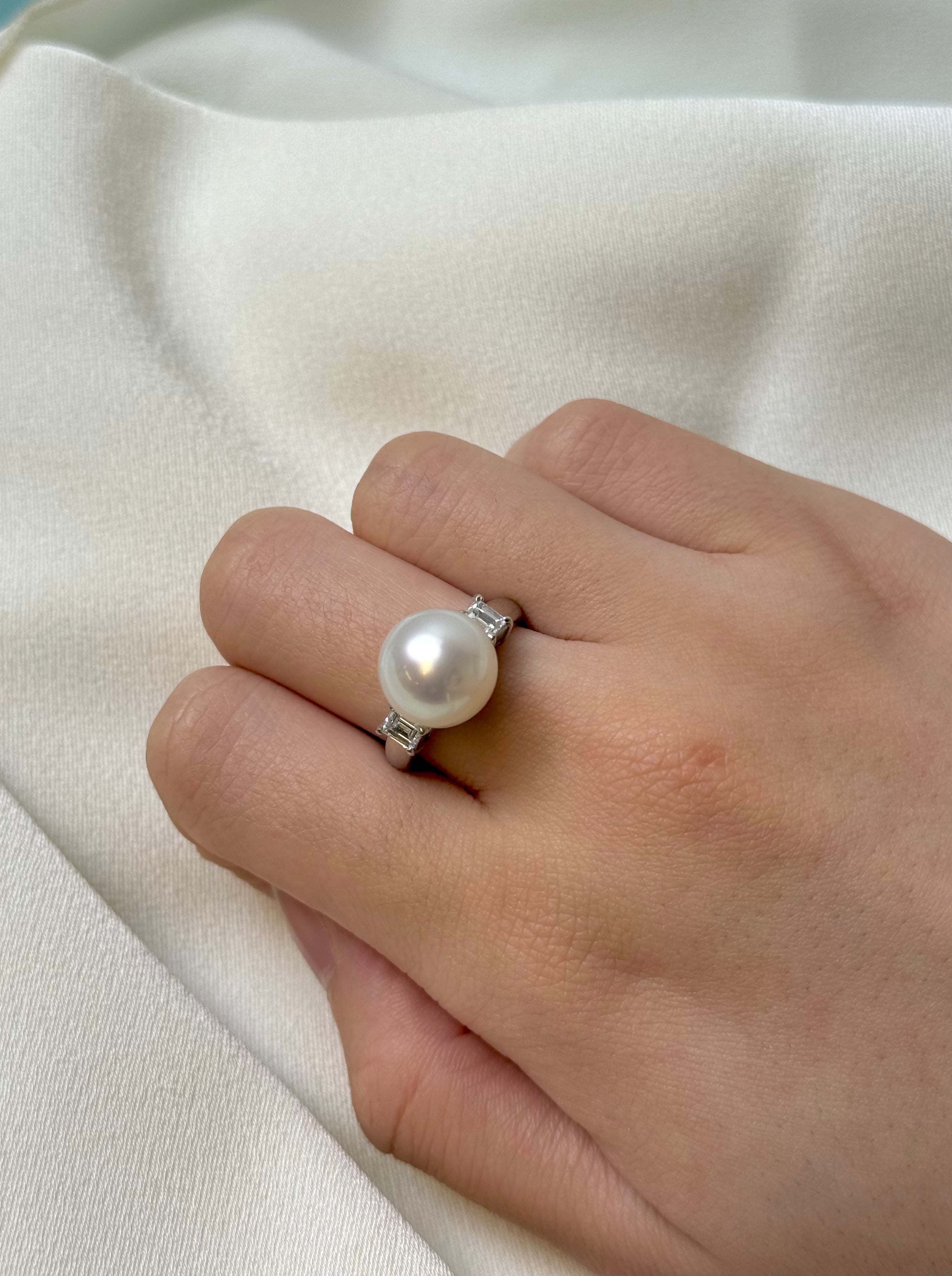 11mm White Southsea Pearl Ring in PT900