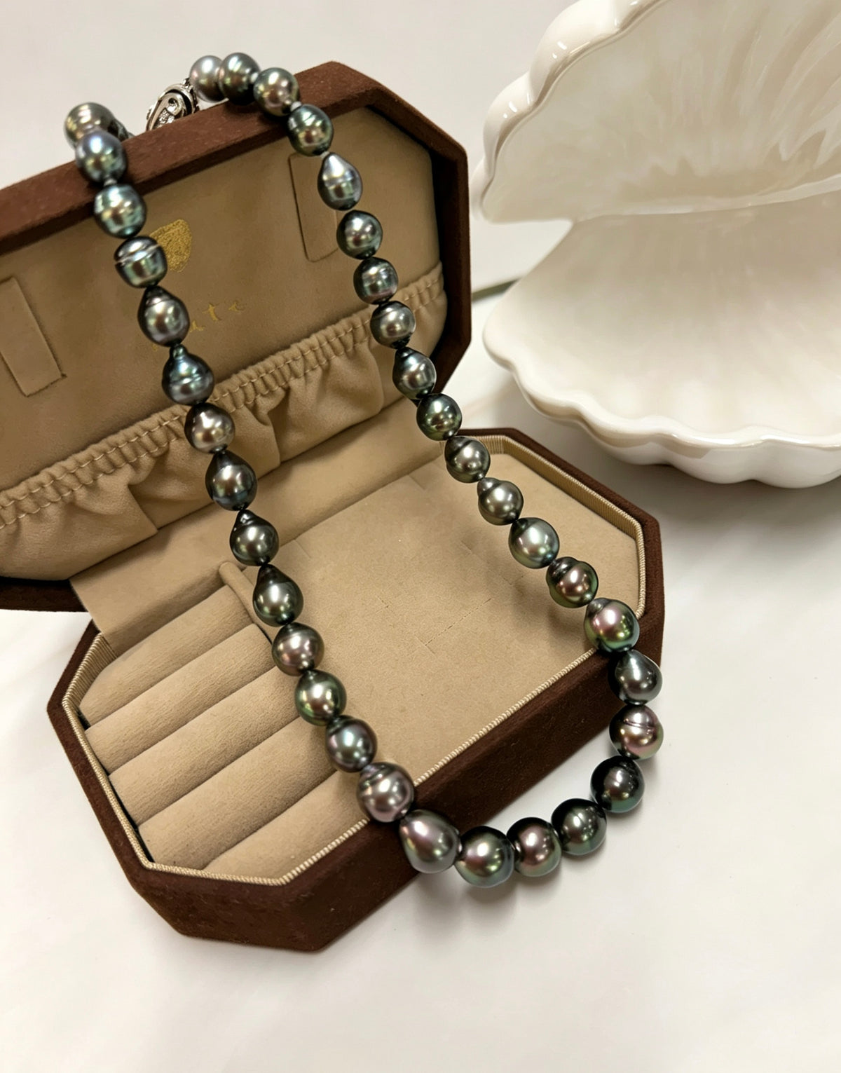 Dark Peacock Baroque Tahitian Pearl Necklace | 7.9–10.6mm | 43cm / 17”