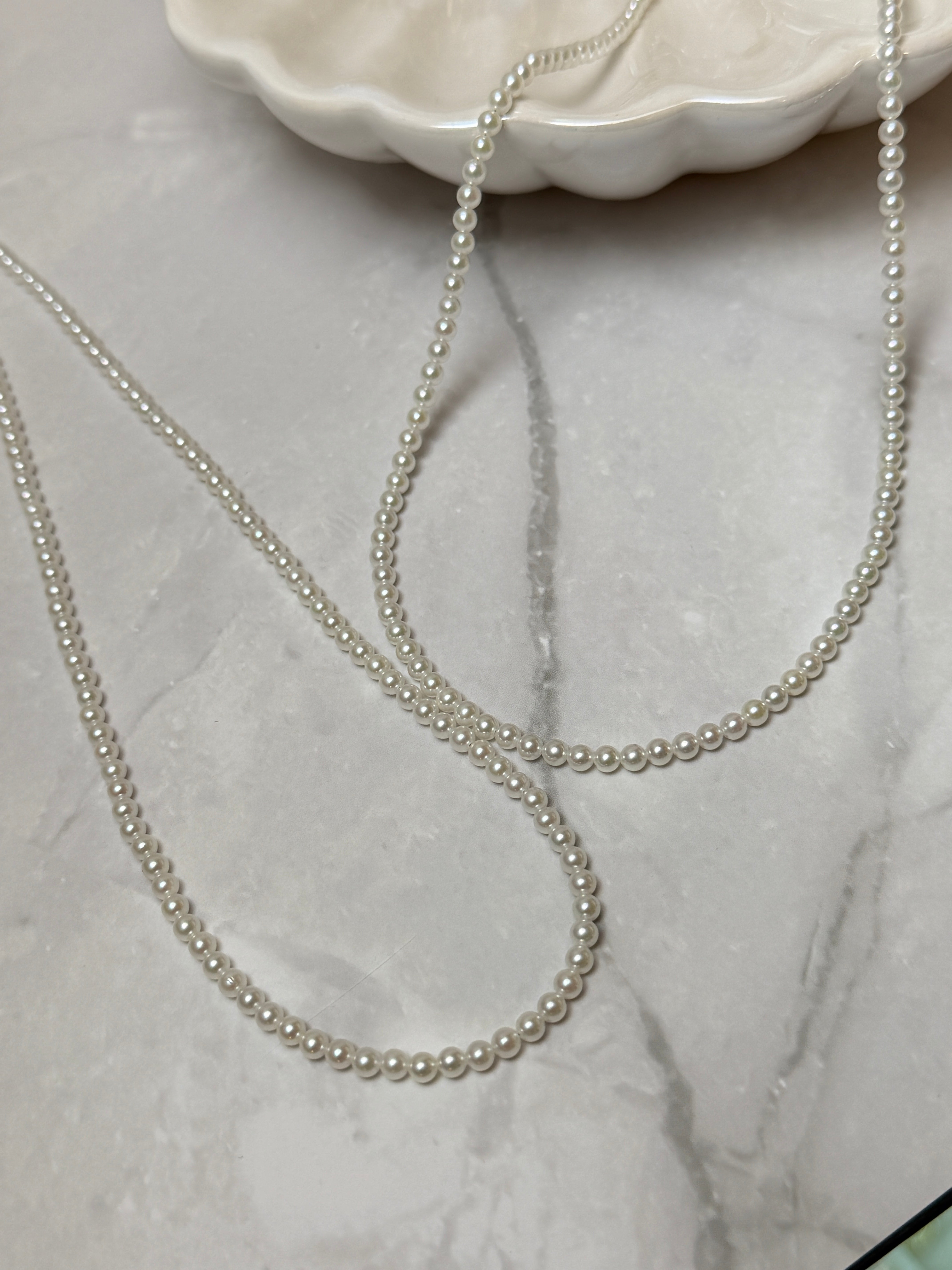 White Japanese Akoya Pearl Necklace, 3-3.5mm - AAA Quality