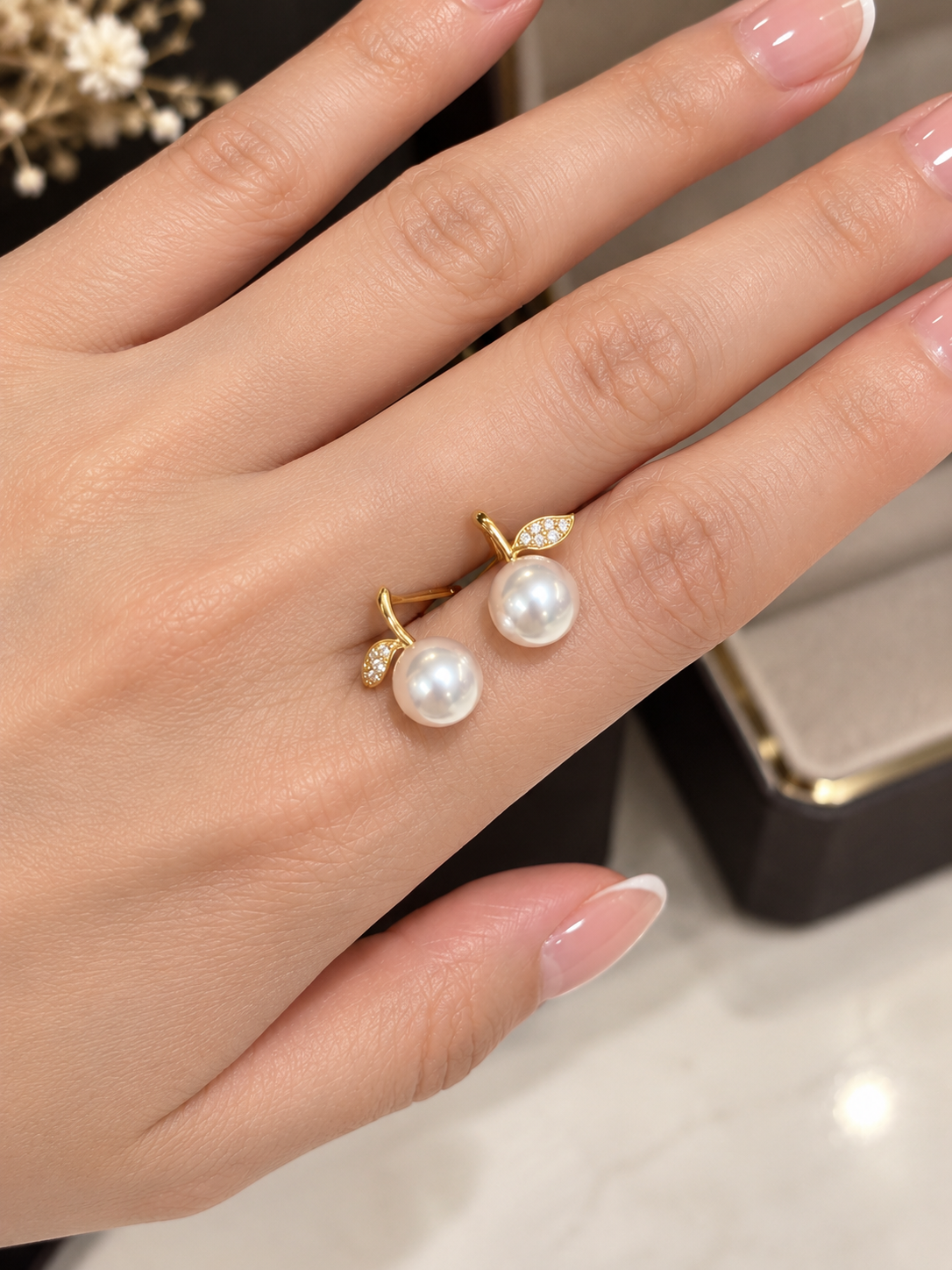 K18 Akoya Pearl & Diamond Cherry Earrings – 18K Yellow Gold