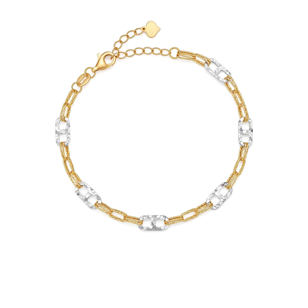18K Solid Gold Crushed Ice Faceted Two-Tone Chain Bracelet