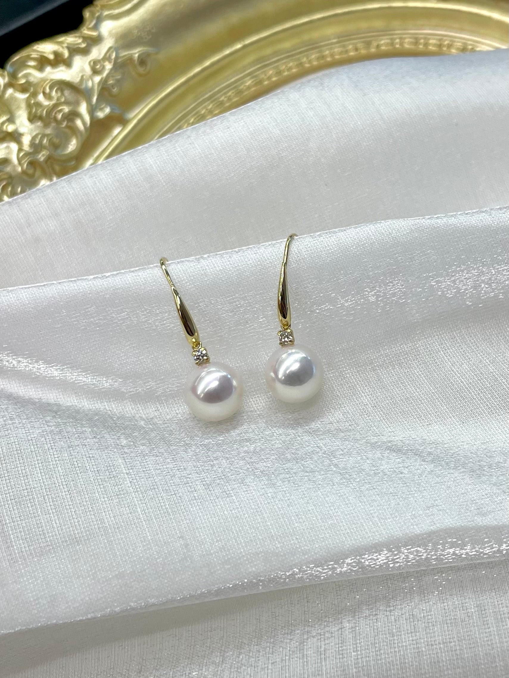 7.5-8mm Akoya Pearl Earrings in K18 Yellow Gold