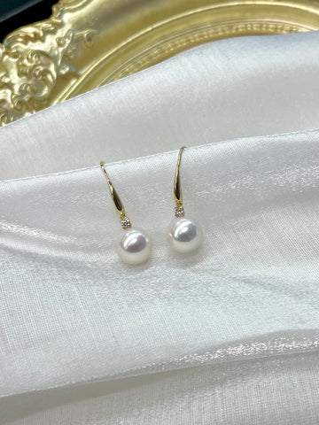 7.5-8mm Akoya Pearl Earrings in K18 Yellow Gold