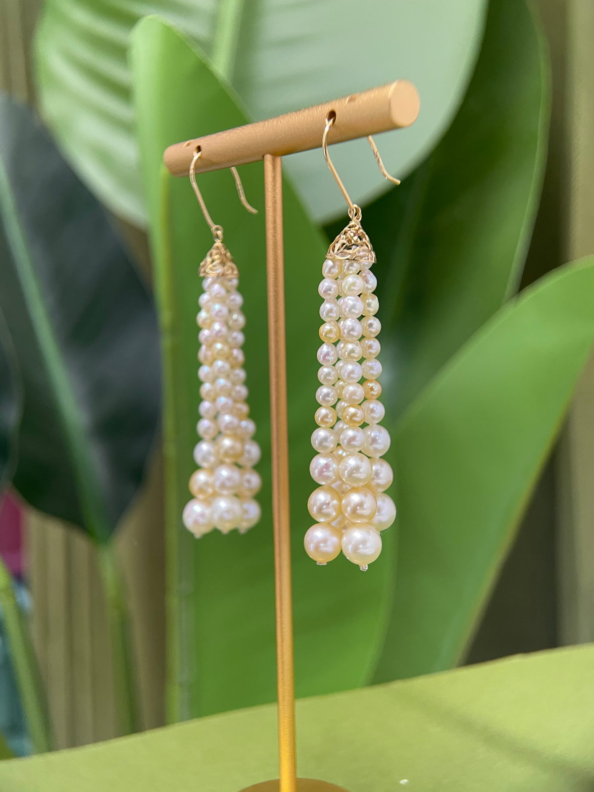 Akoya Pearl Lace Tassel Drop Earrings