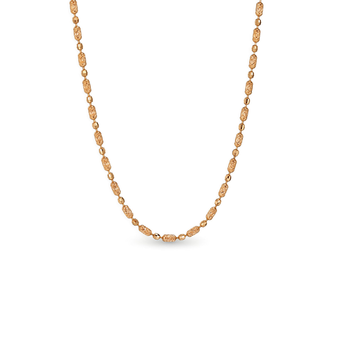 18K Rose Gold Diamond-Cut Bead Chain Necklace | 17.8"/19.7"