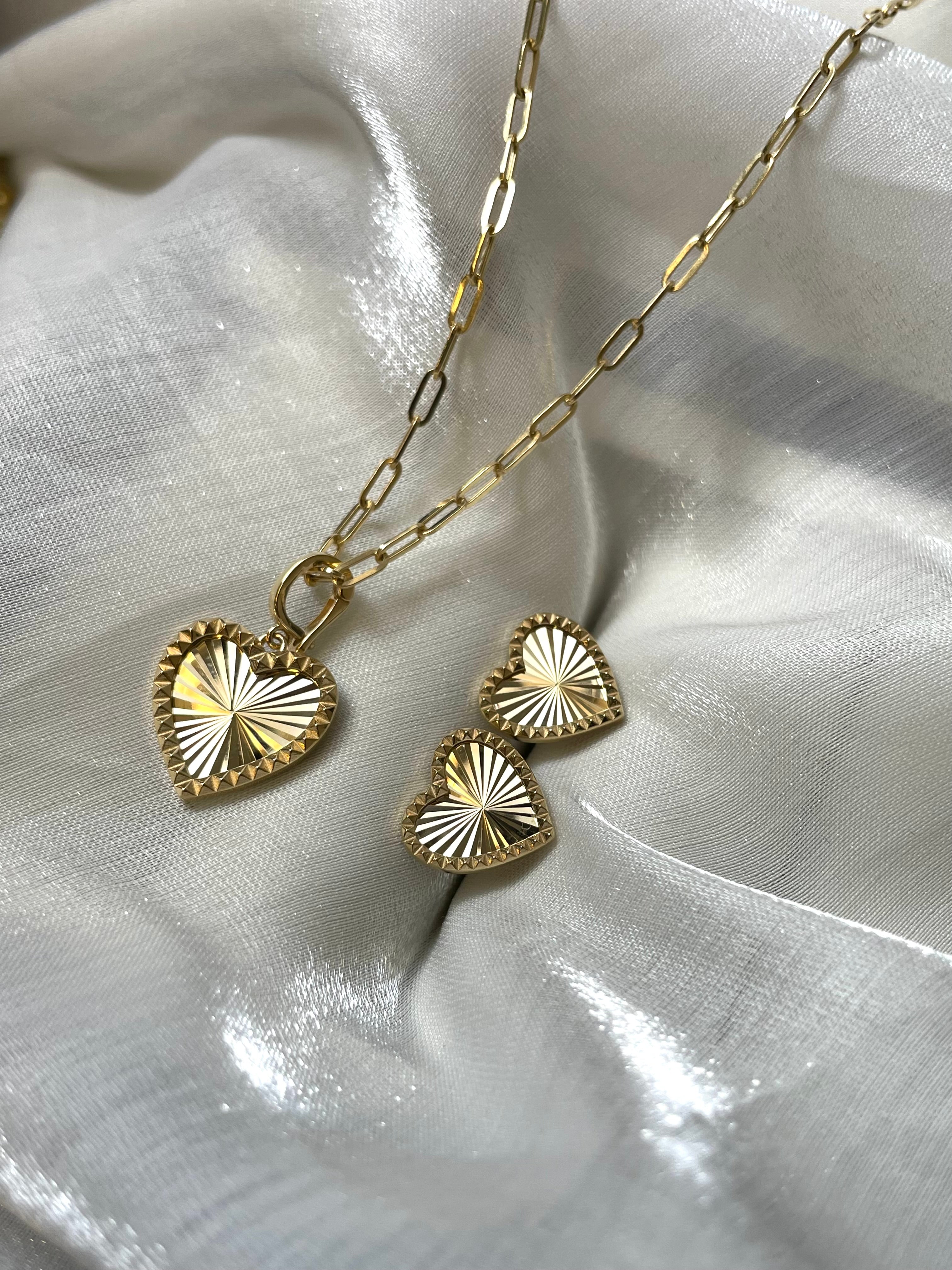 k18 Laser-Faceted Heart Pendants