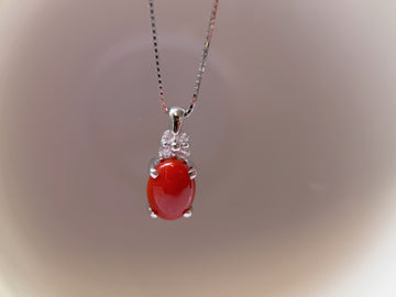 K18 Japanese Aka Coral 1.51ct Natural Diamond Pendant Necklace
