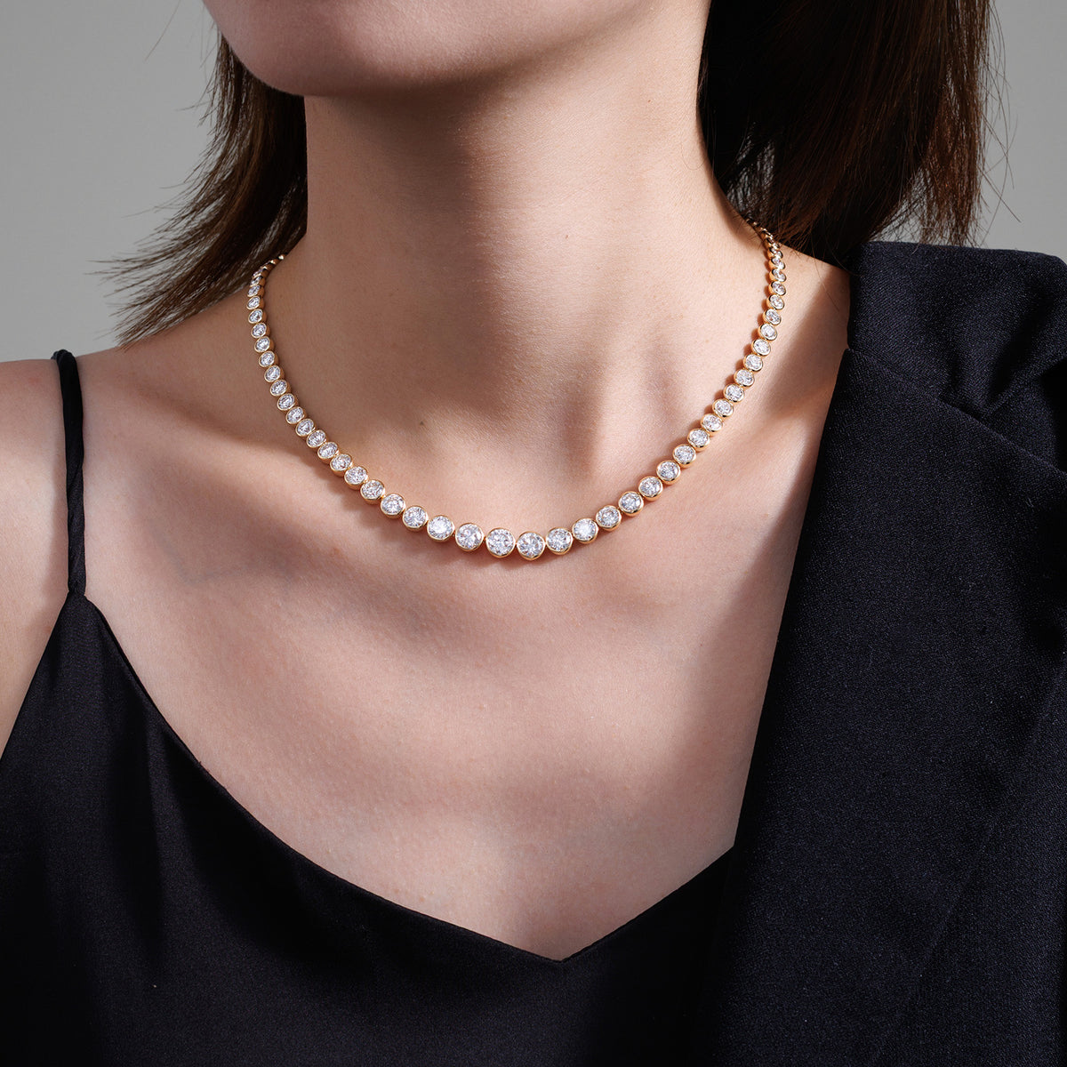 Graduated Bezel-Set Lab-Grown Diamond Riviera Necklace