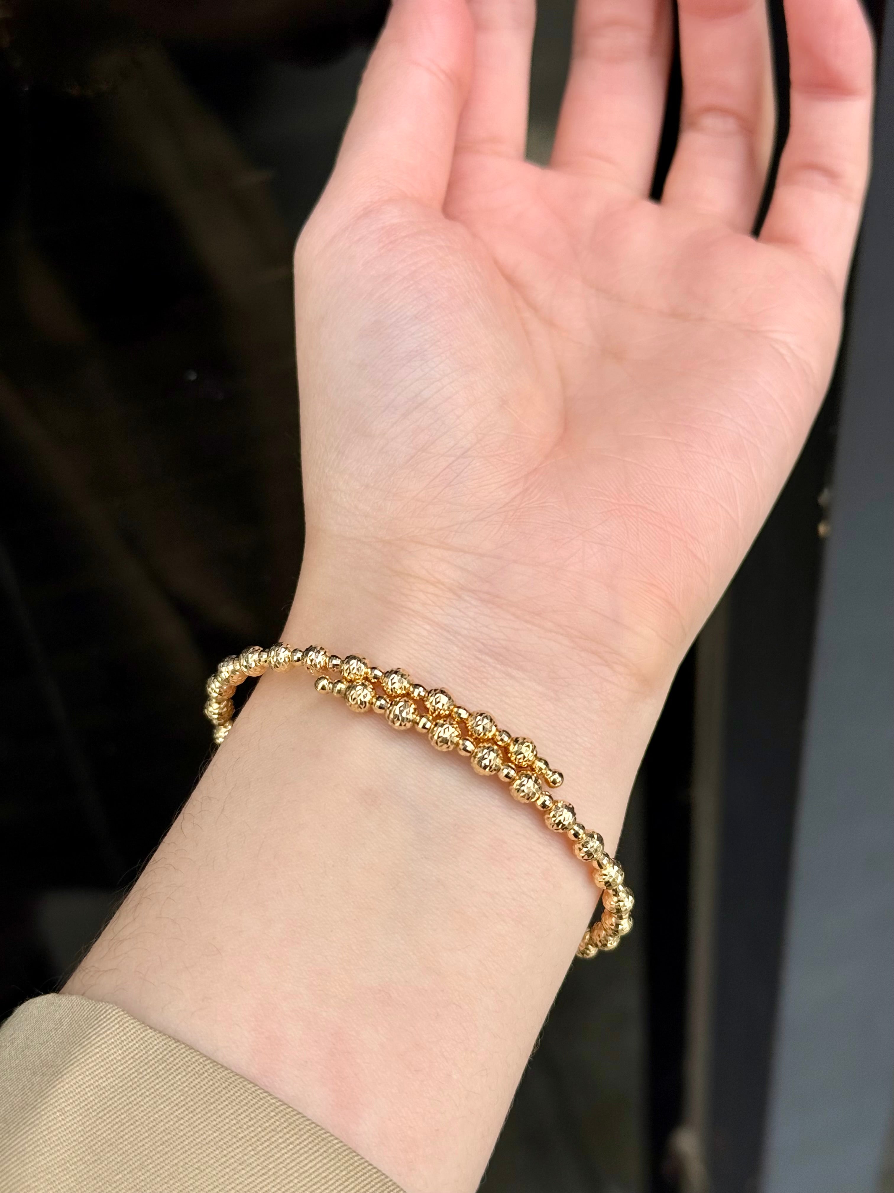 4+2.5mm Beads Spring Bracelet In 18K Yellow&White Gold