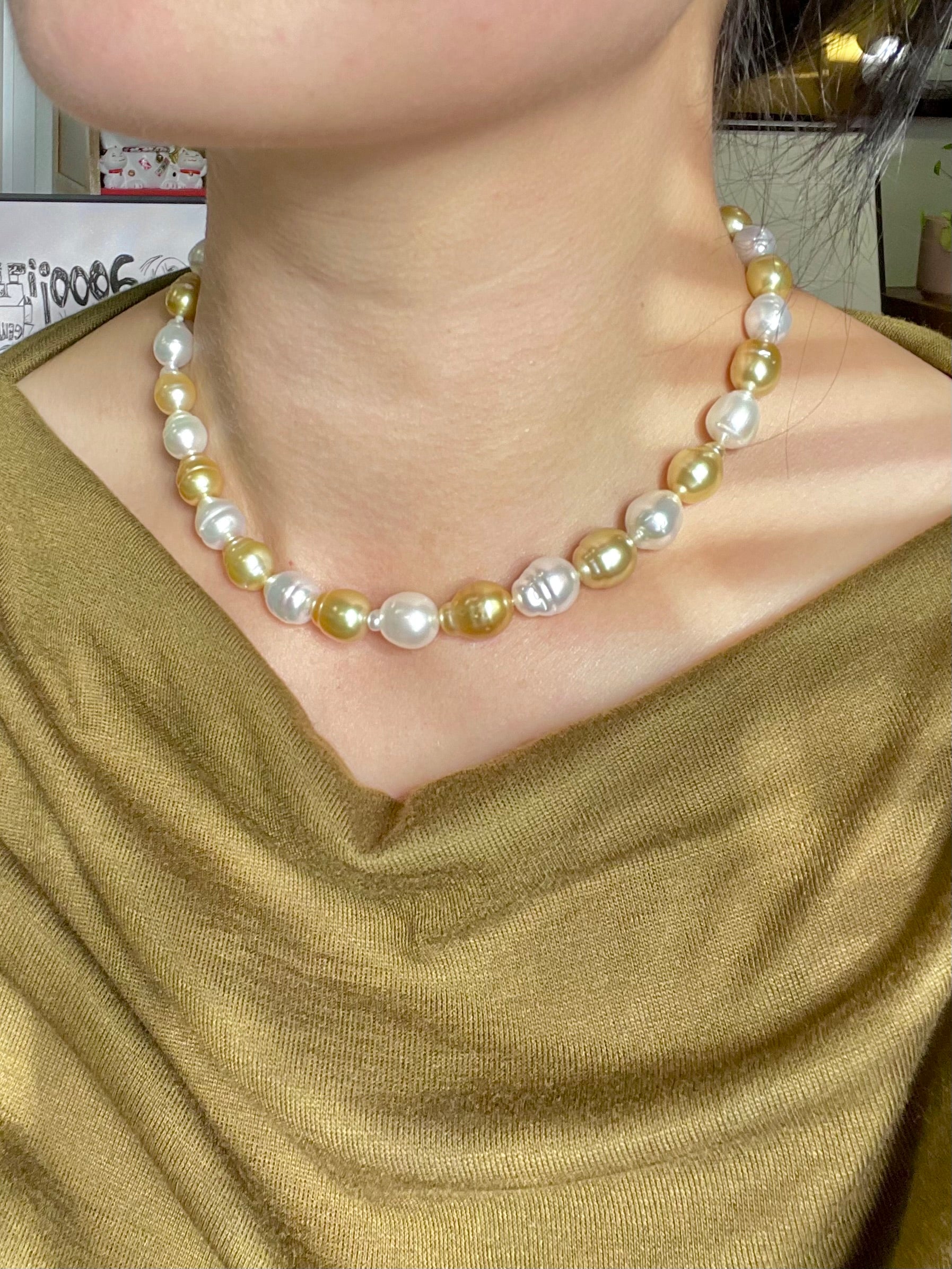 9-11mm Two-Tone White & Gold South Sea Cultured Pearl Strand