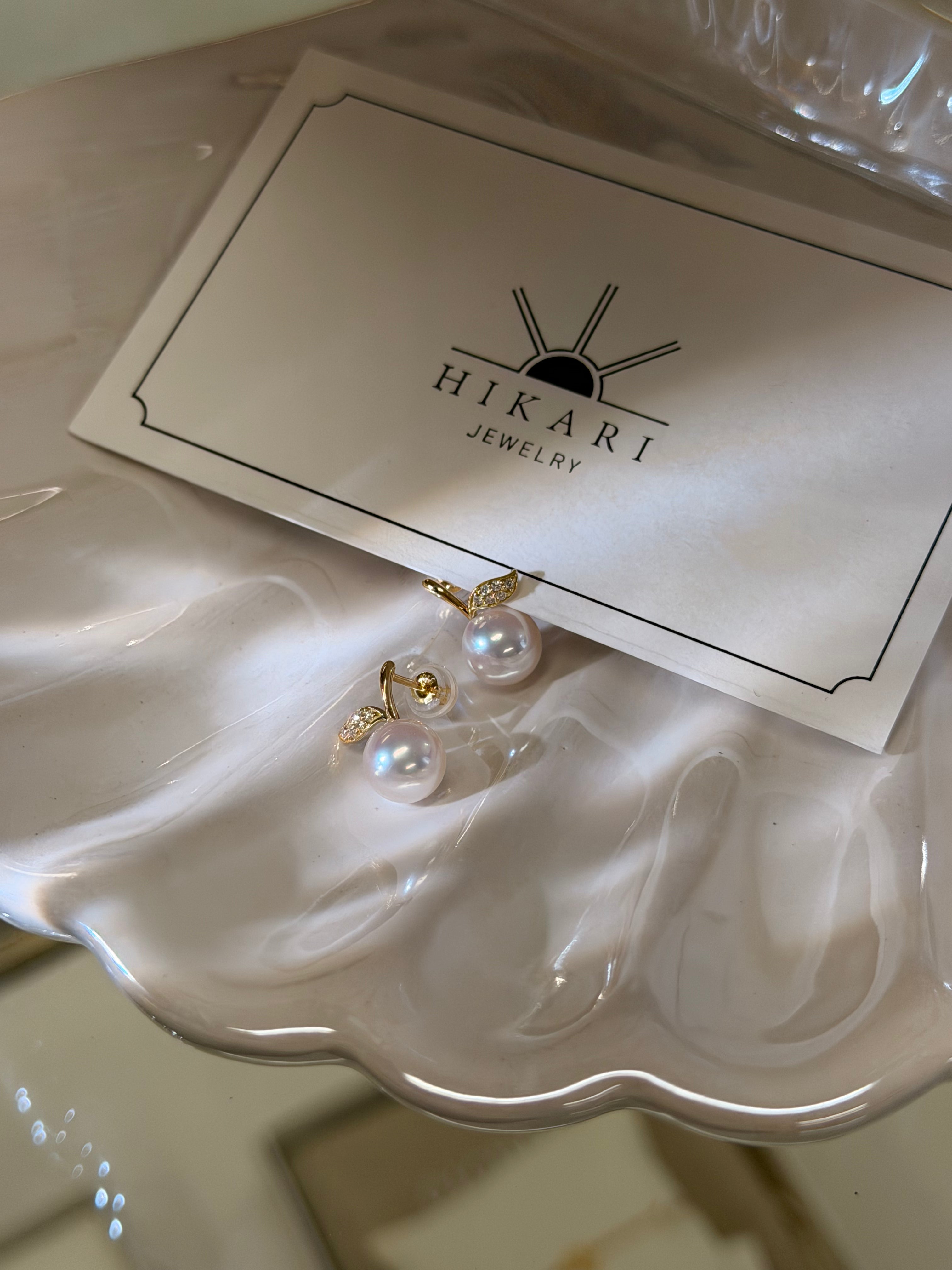 K18 Akoya Pearl & Diamond Cherry Earrings – 18K Yellow Gold
